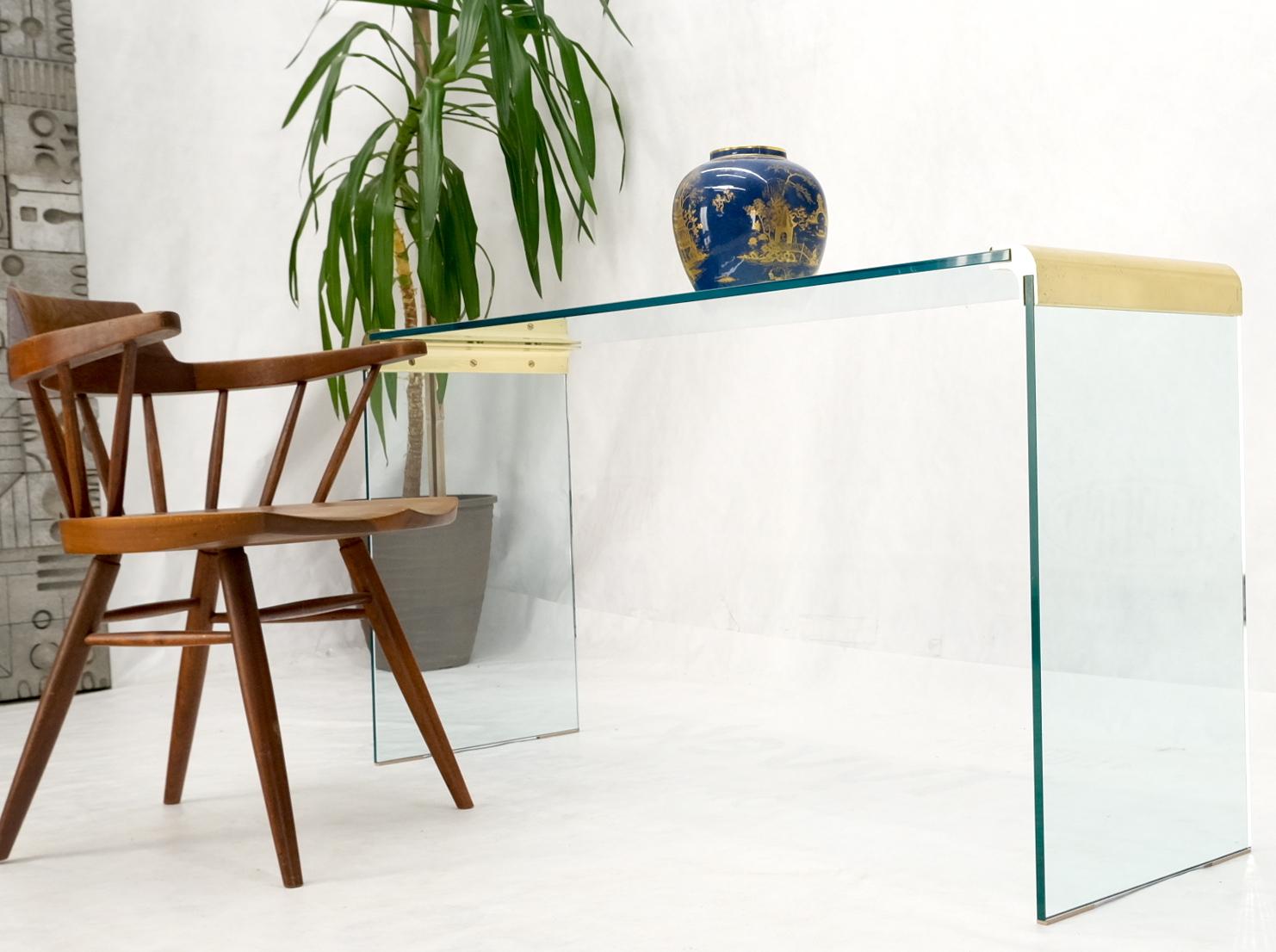 Thick Glass Bracket Shape Console Sofa Table Pace Collection 1