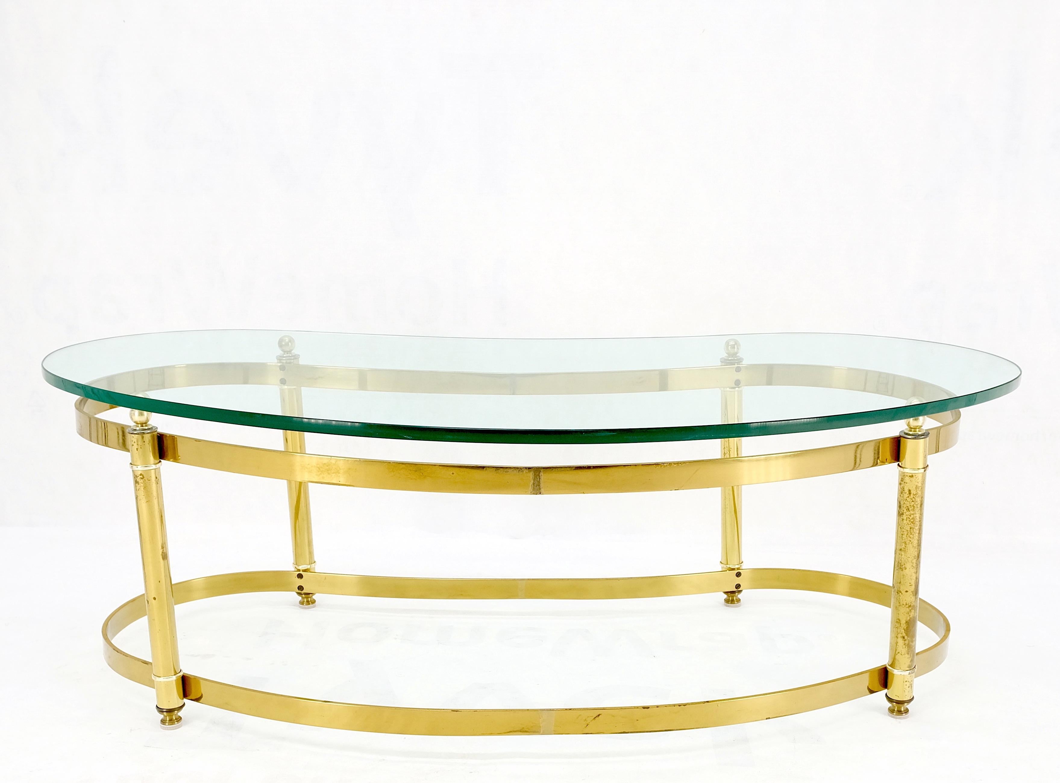 Thick Glass Kidney Shape Brass Base Mid-Century Modern Coffee Table For Sale 6