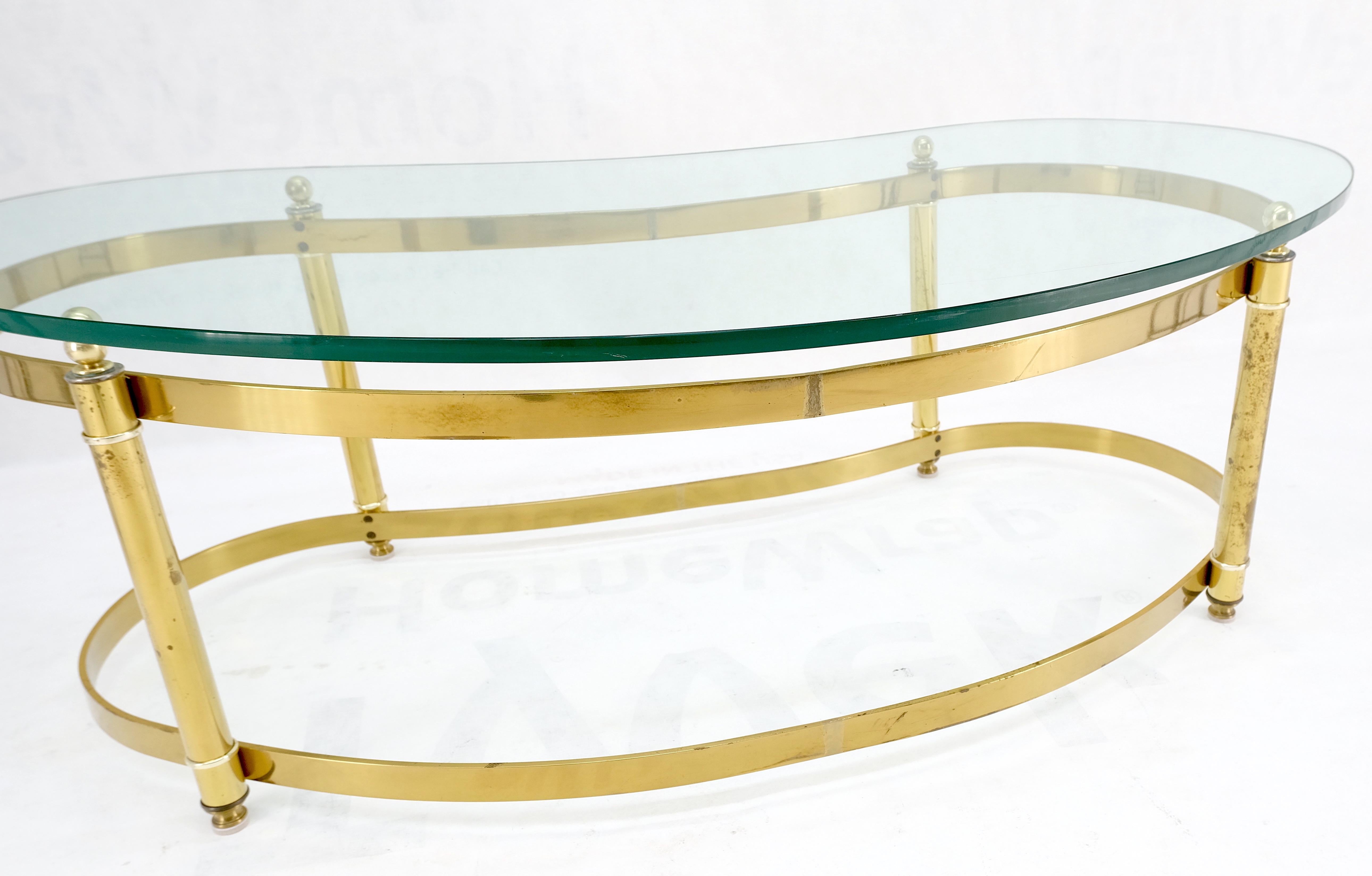 Thick Glass Kidney Shape Brass Base Mid-Century Modern Coffee Table For Sale 8