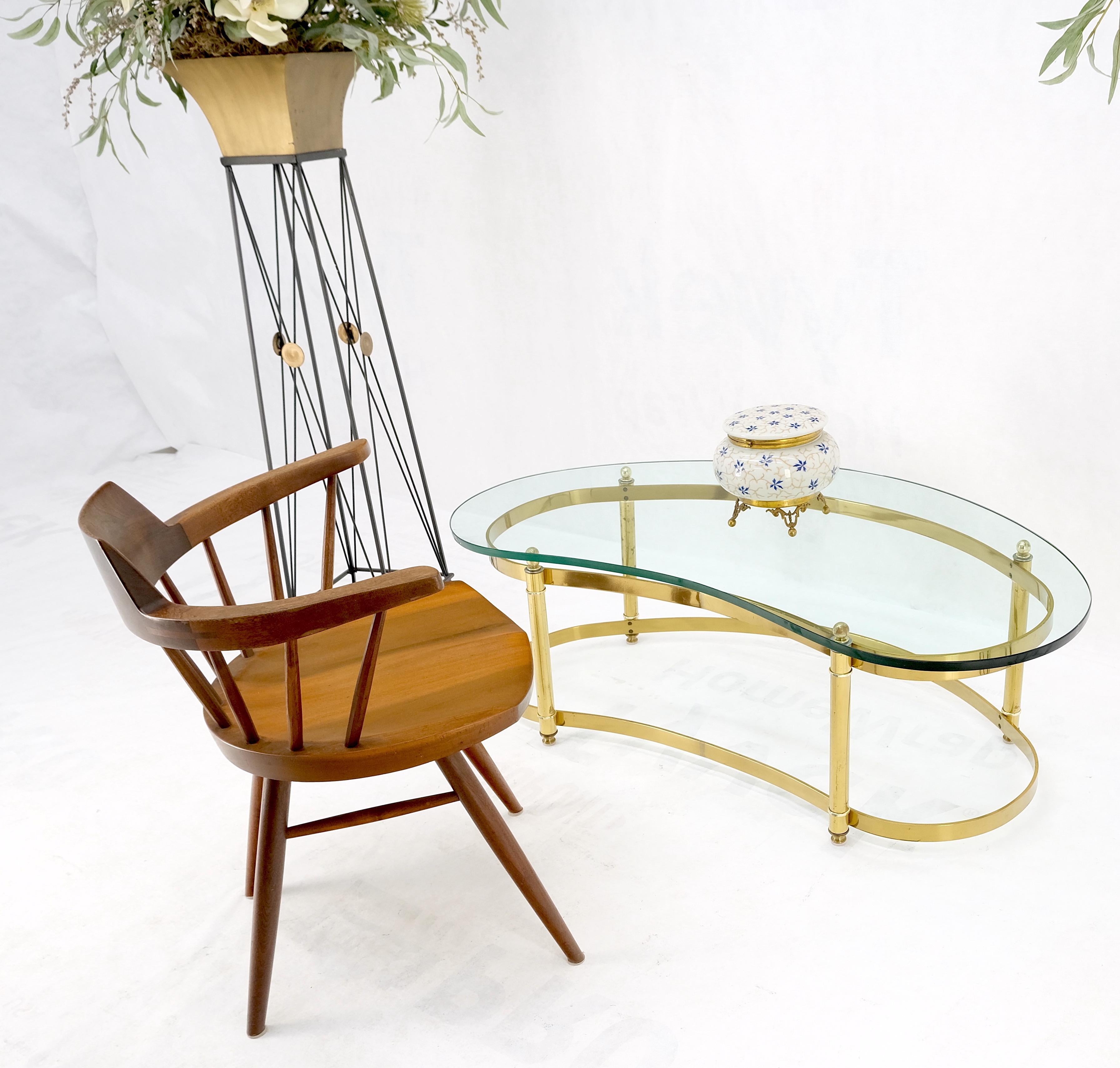 Italian thick glass kidney shape brass base Mid-Century Modern coffee table.