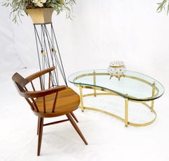 Thick Glass Kidney Shape Brass Base Mid-Century Modern Coffee Table