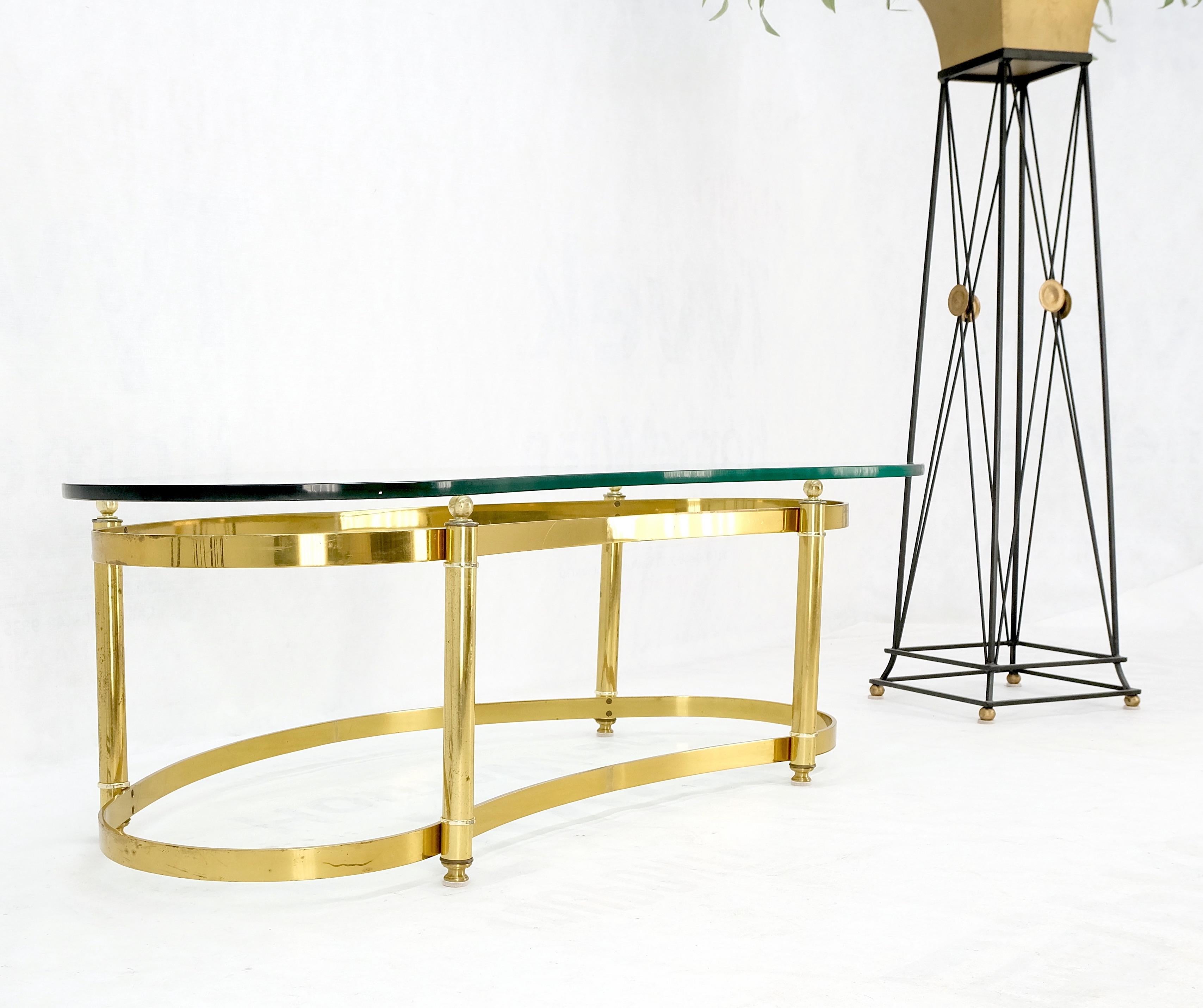 Italian Thick Glass Kidney Shape Brass Base Mid-Century Modern Coffee Table For Sale