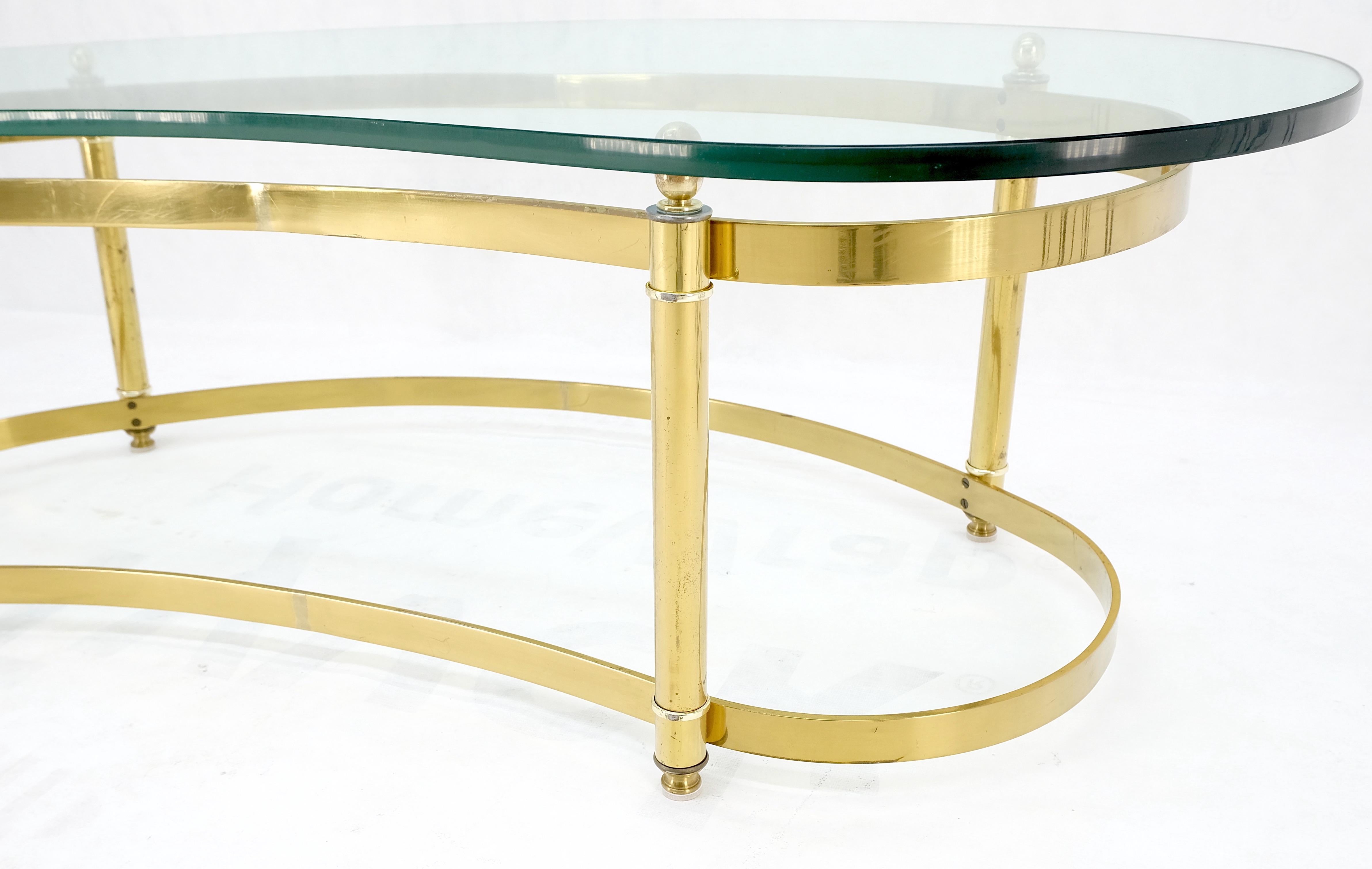 Thick Glass Kidney Shape Brass Base Mid-Century Modern Coffee Table For Sale 3