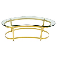 Thick Glass Kidney Shape Brass Base Mid-Century Modern Coffee Table