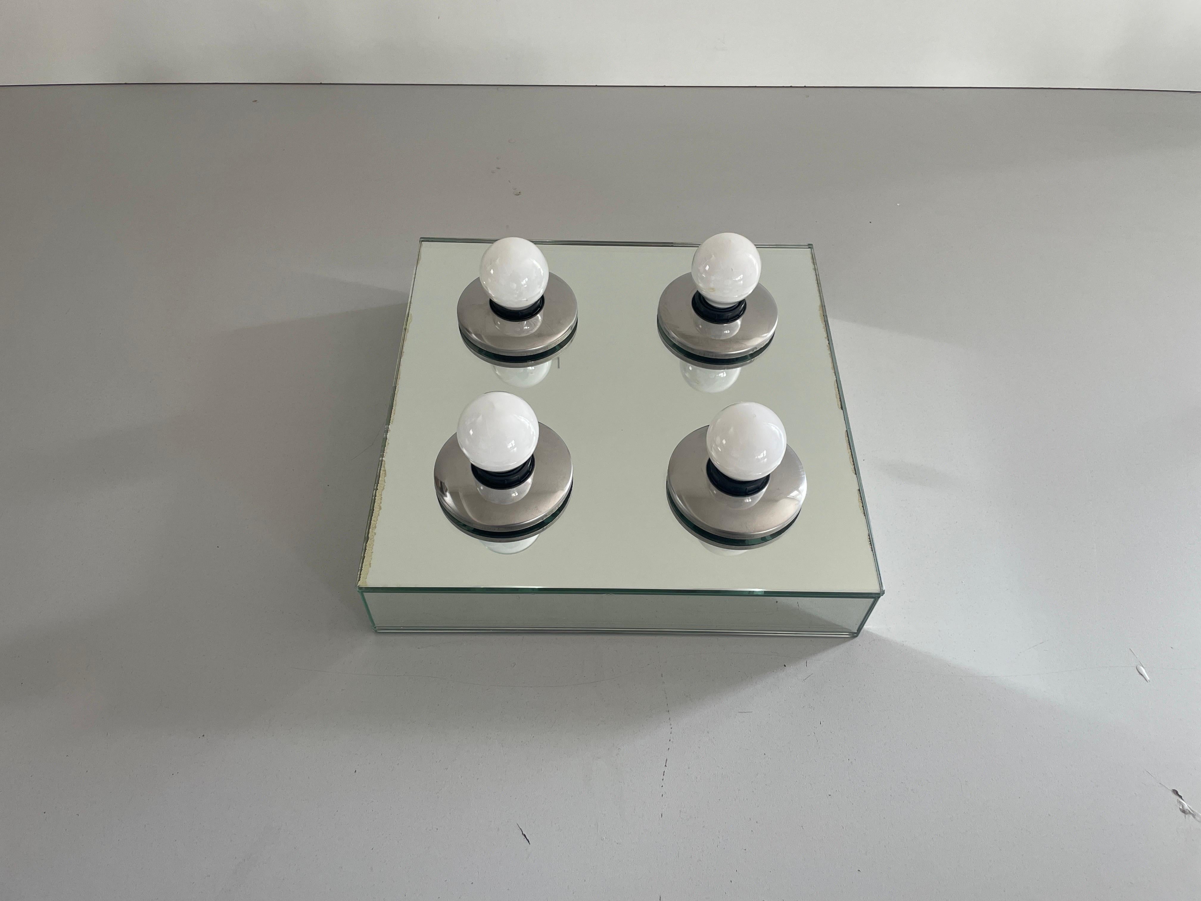 Thick Glass Square Design 4 Socket Flush Mount Light by Luci, 1960s, Italy For Sale 3