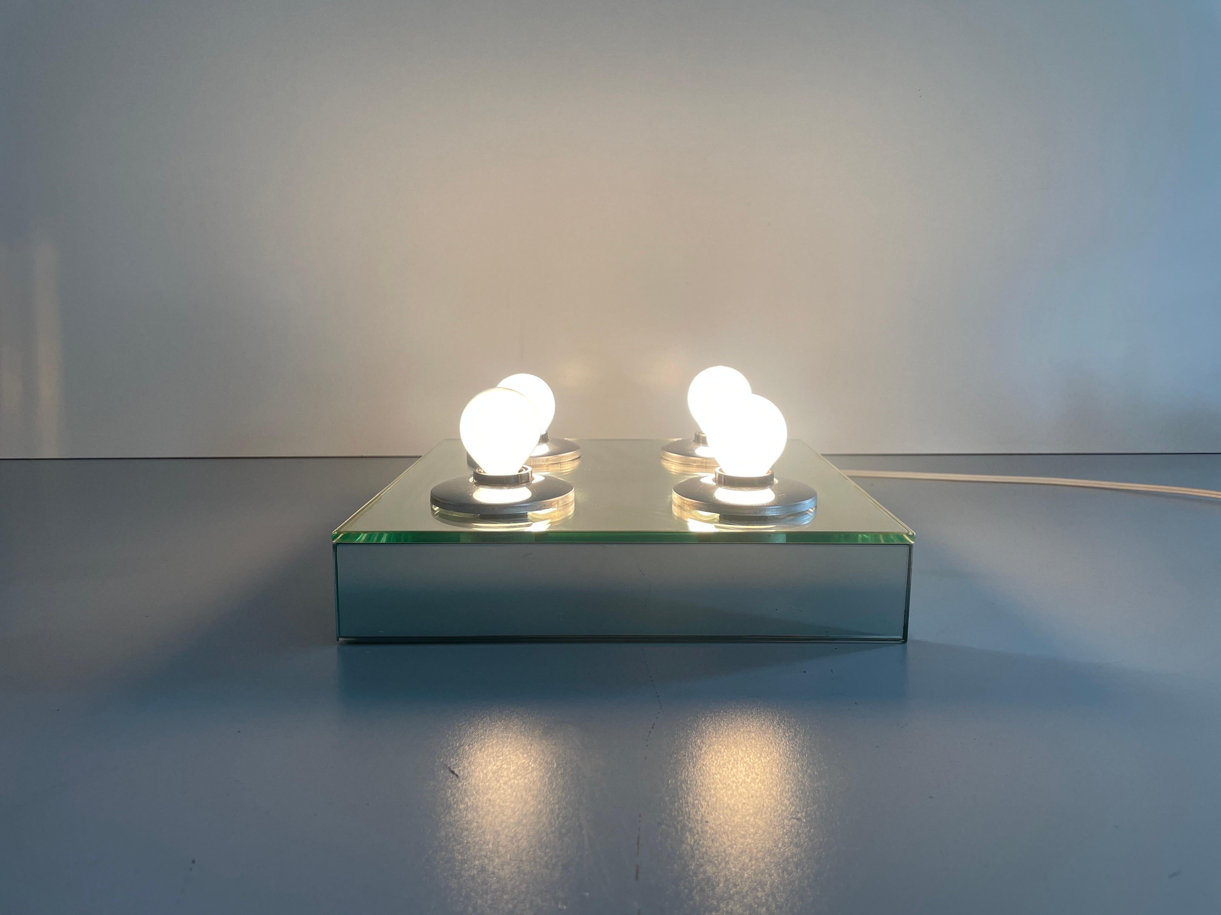 Thick Glass Square Design 4 Socket Flush Mount Light by Luci, 1960s, Italy For Sale 5