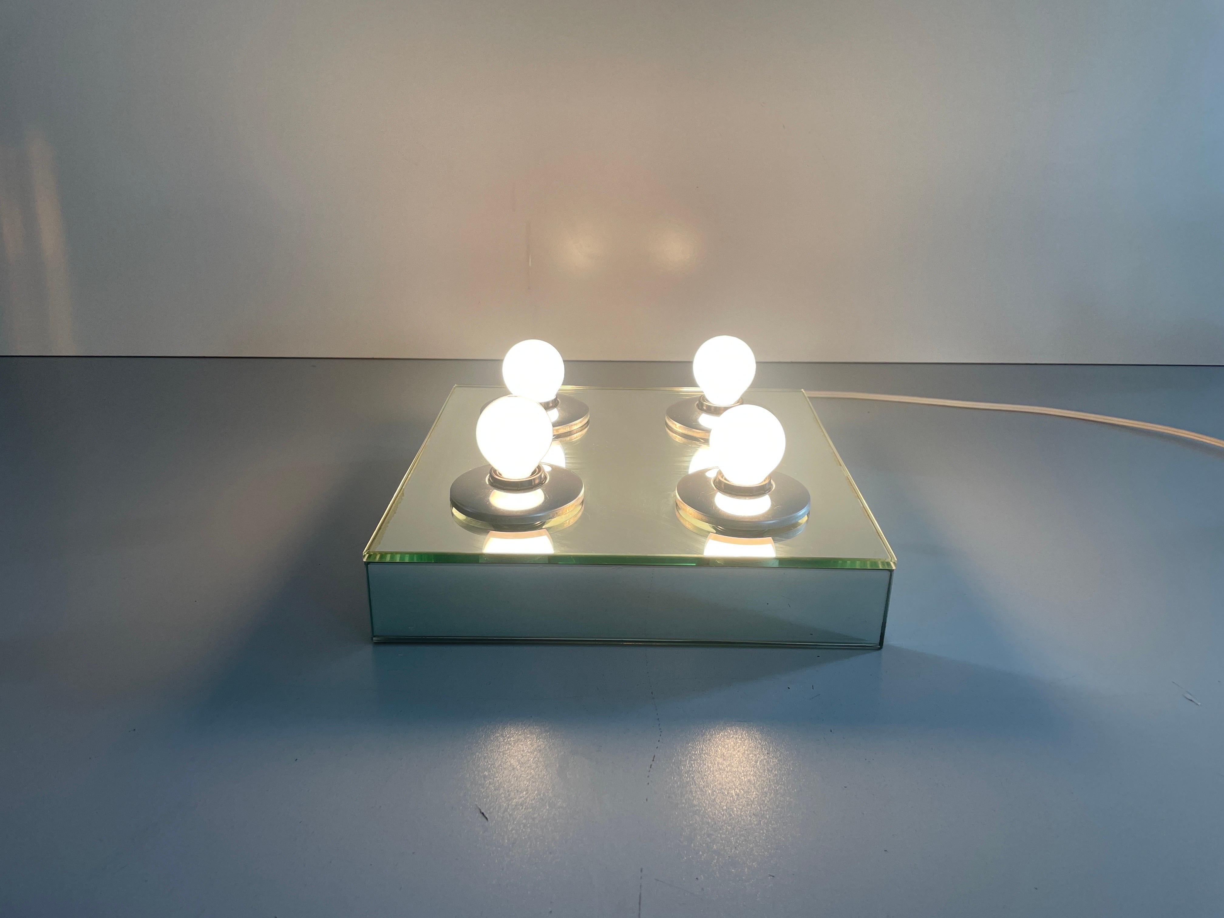 Thick Glass Square Design 4 Socket Flush Mount Light by Luci, 1960s, Italy For Sale 6