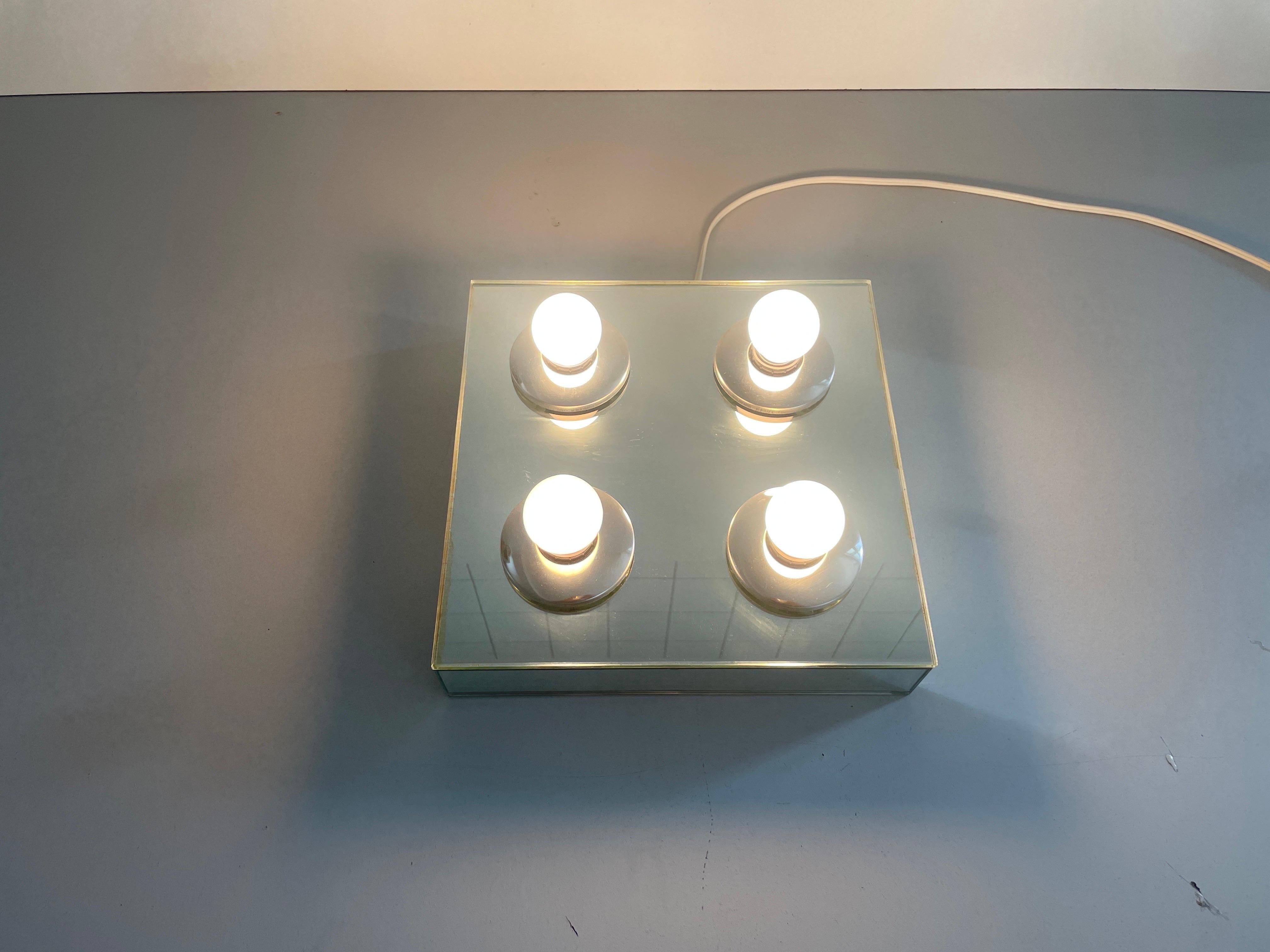 Thick Glass Square Design 4 Socket Flush Mount Light by Luci, 1960s, Italy For Sale 7