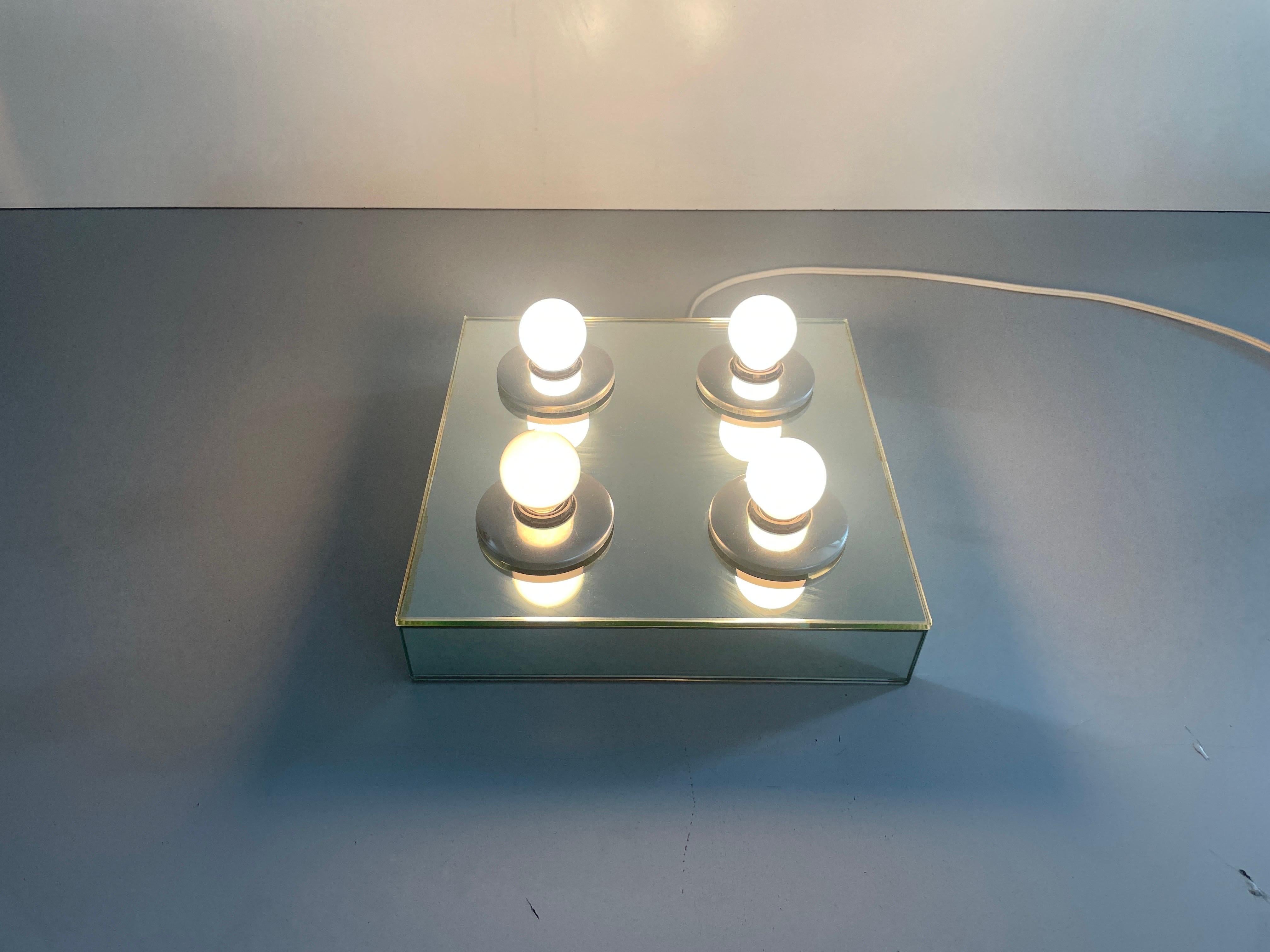 Thick Glass Square Design 4 Socket Flush Mount Light by Luci, 1960s, Italy For Sale 8