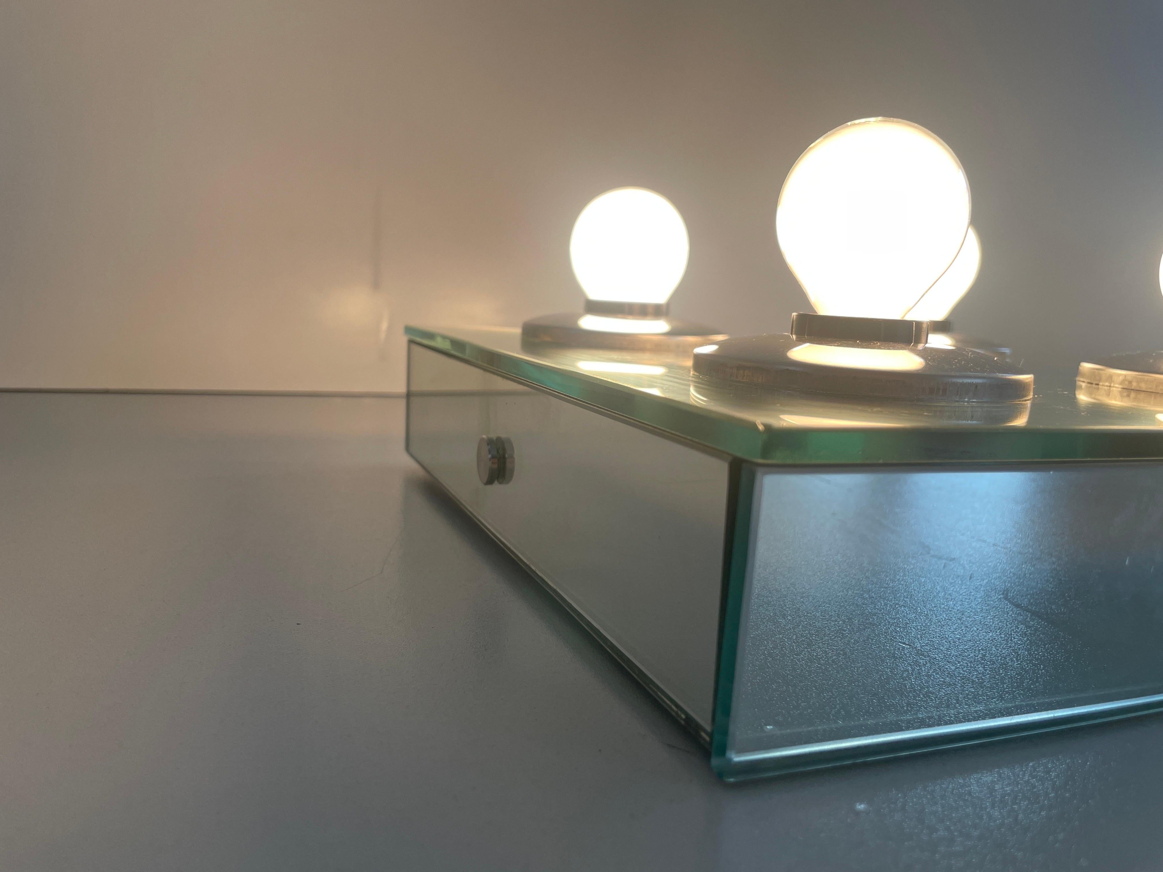 Thick Glass Square Design 4 Socket Flush Mount Light by Luci, 1960s, Italy For Sale 9