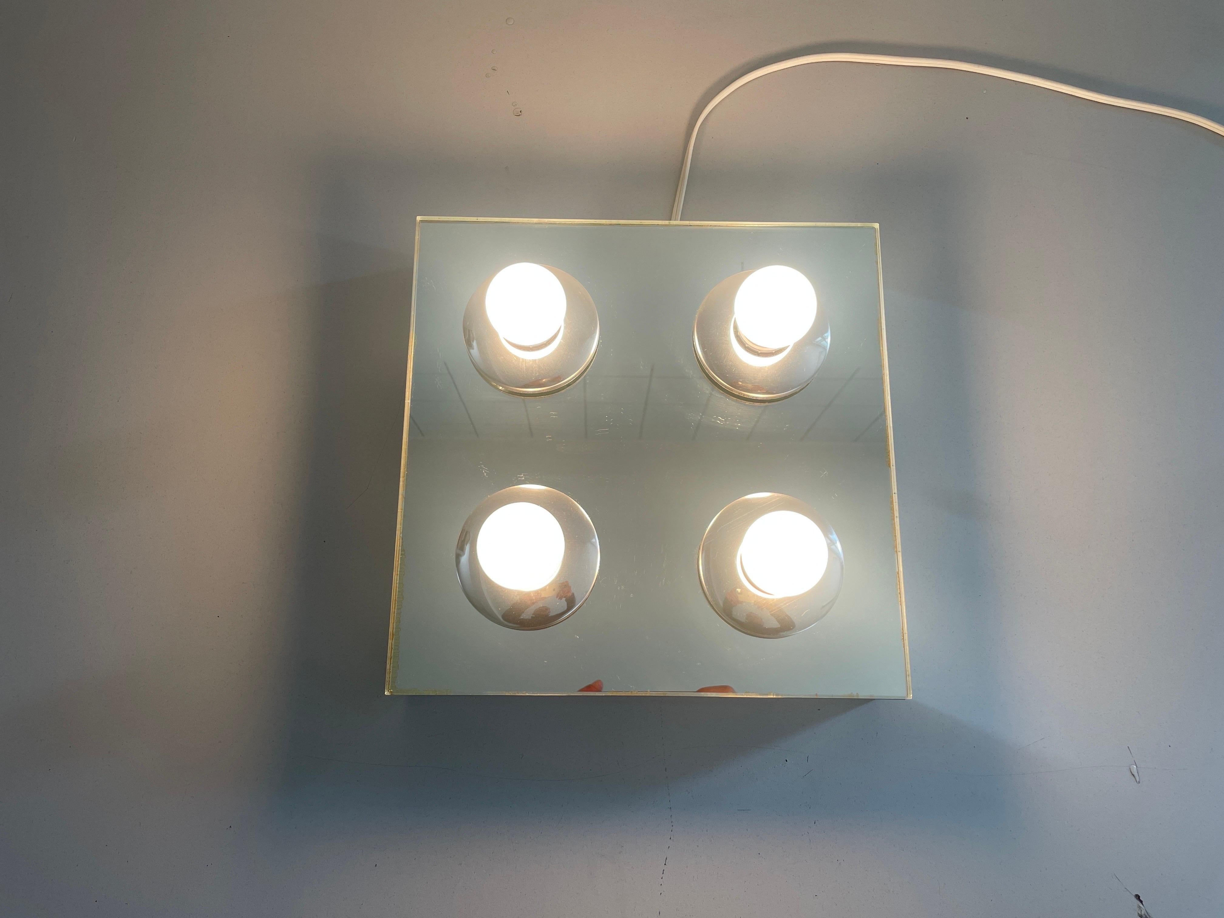 Thick Glass Square Design 4 Socket Flush Mount Light by Luci, 1960s, Italy For Sale 10