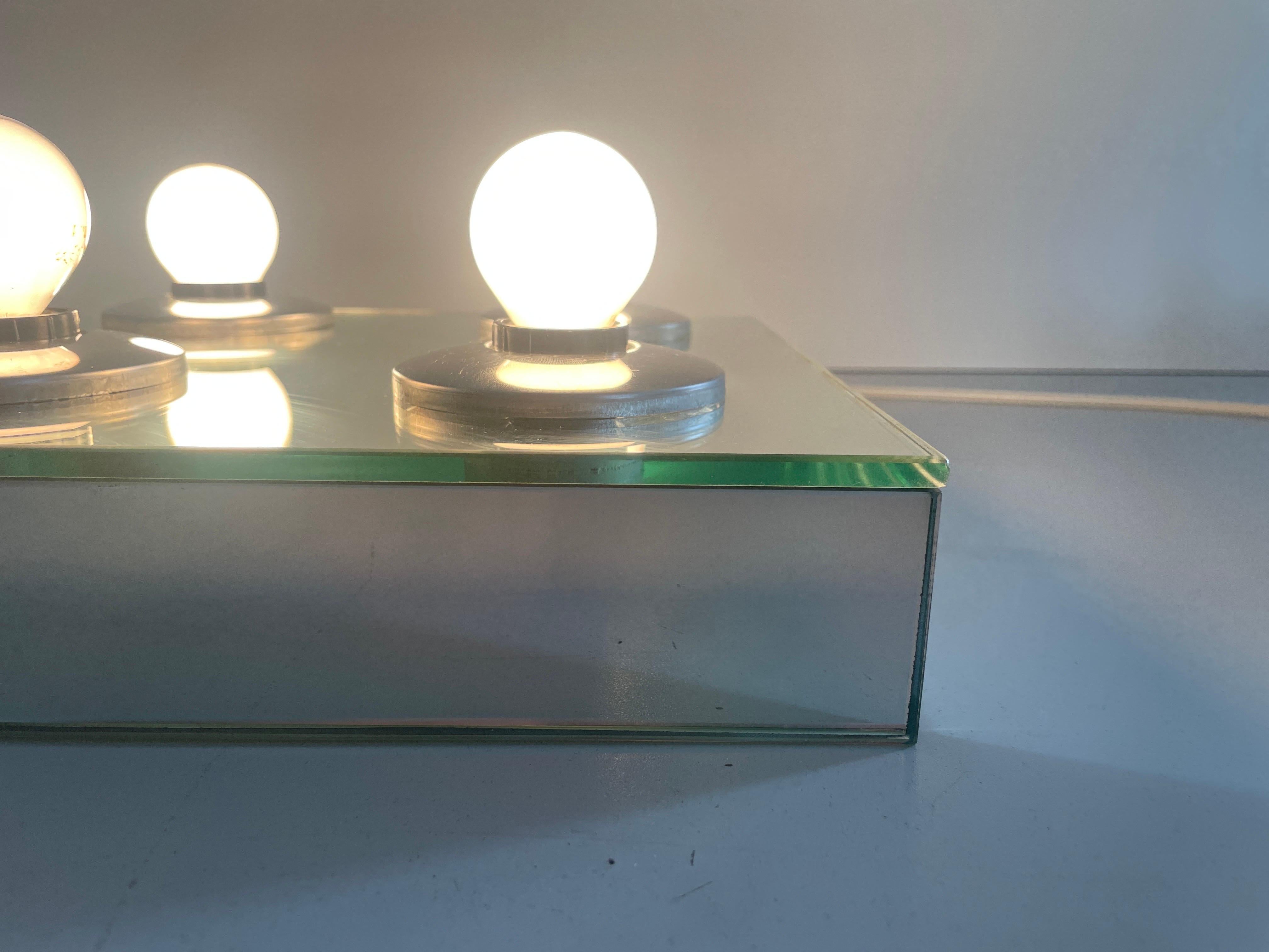 Thick Glass Square Design 4 Socket Flush Mount Light by Luci, 1960s, Italy For Sale 11