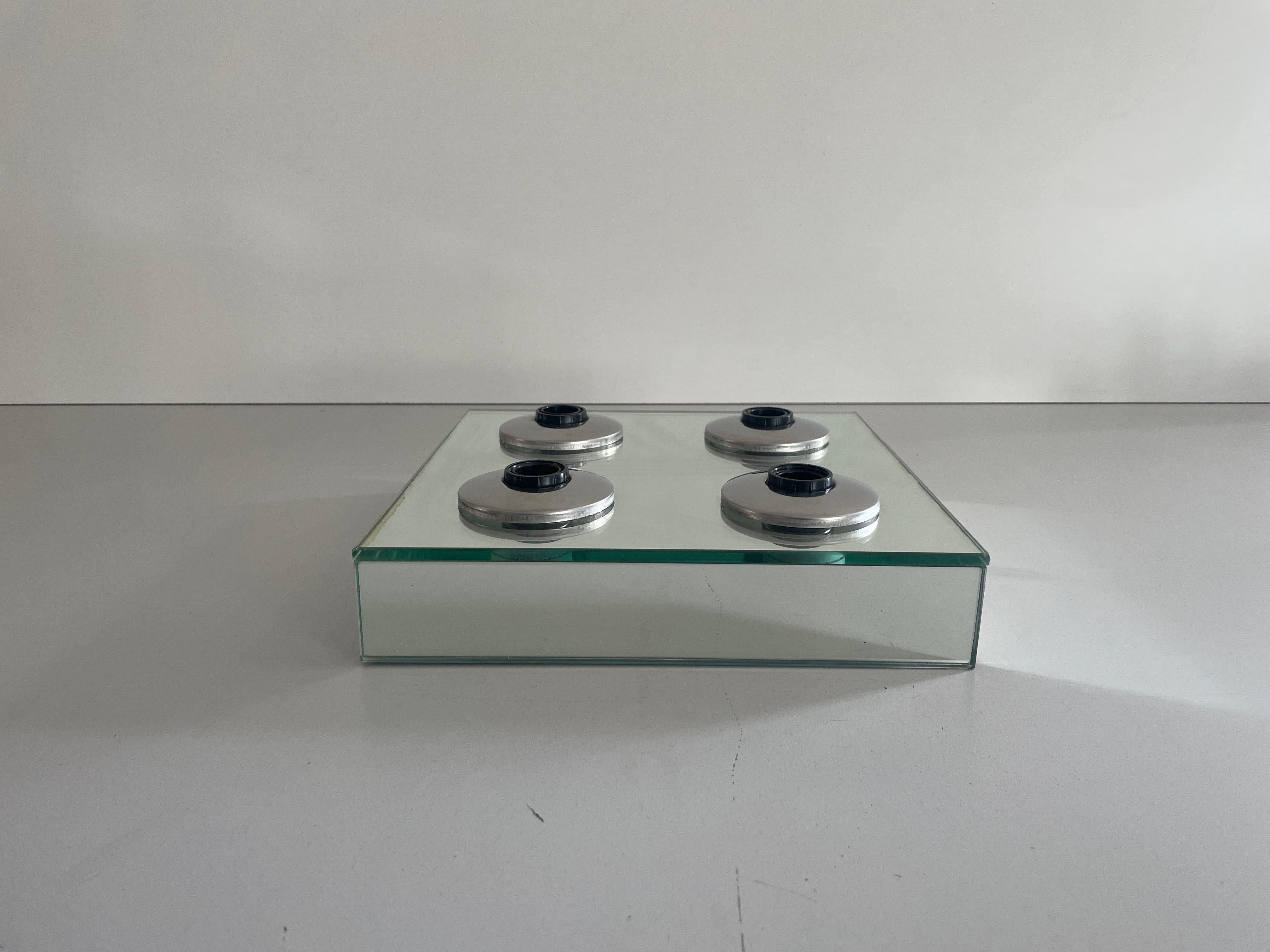 Space Age Thick Glass Square Design 4 Socket Flush Mount Light by Luci, 1960s, Italy For Sale