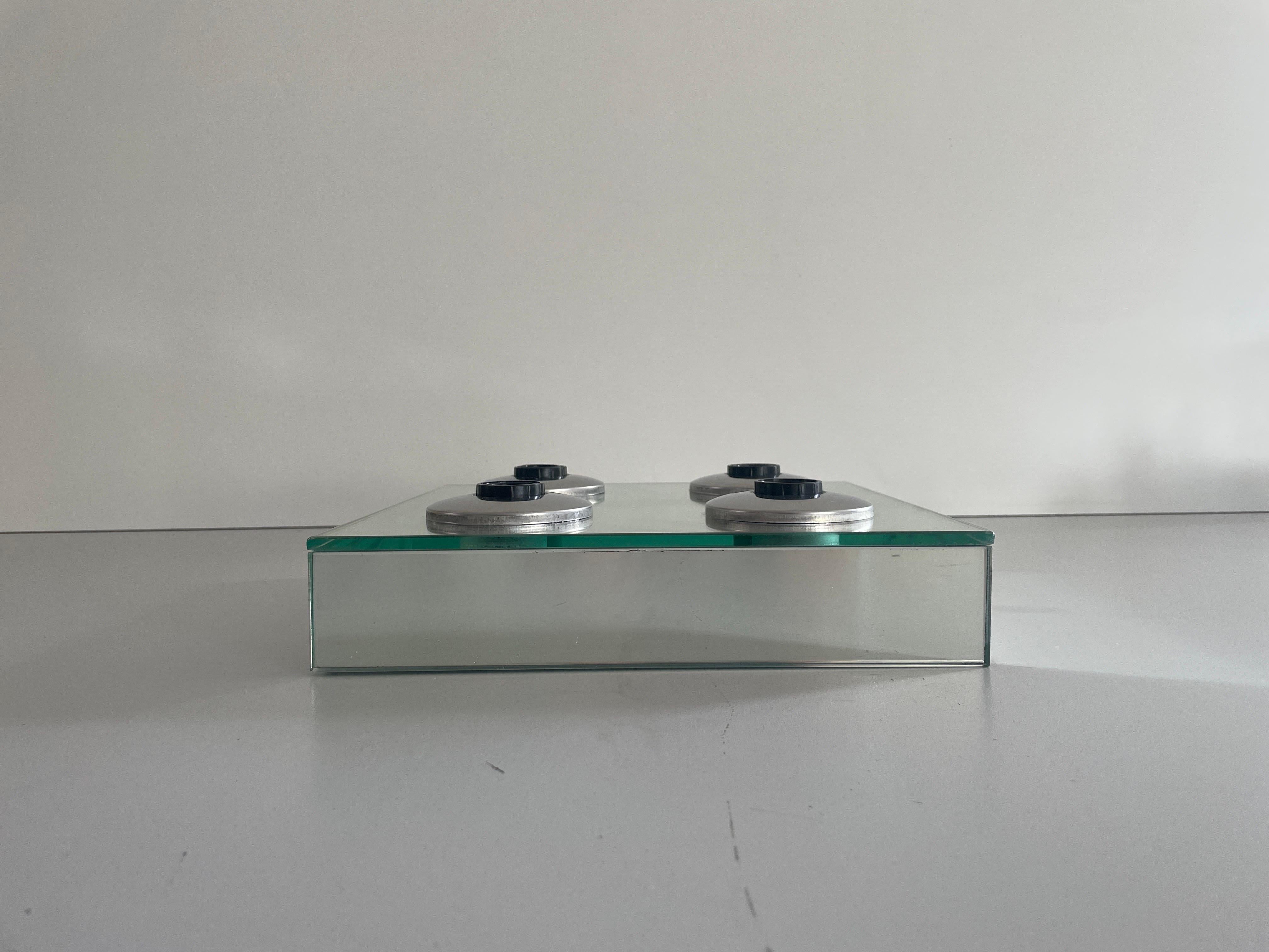 Italian Thick Glass Square Design 4 Socket Flush Mount Light by Luci, 1960s, Italy For Sale