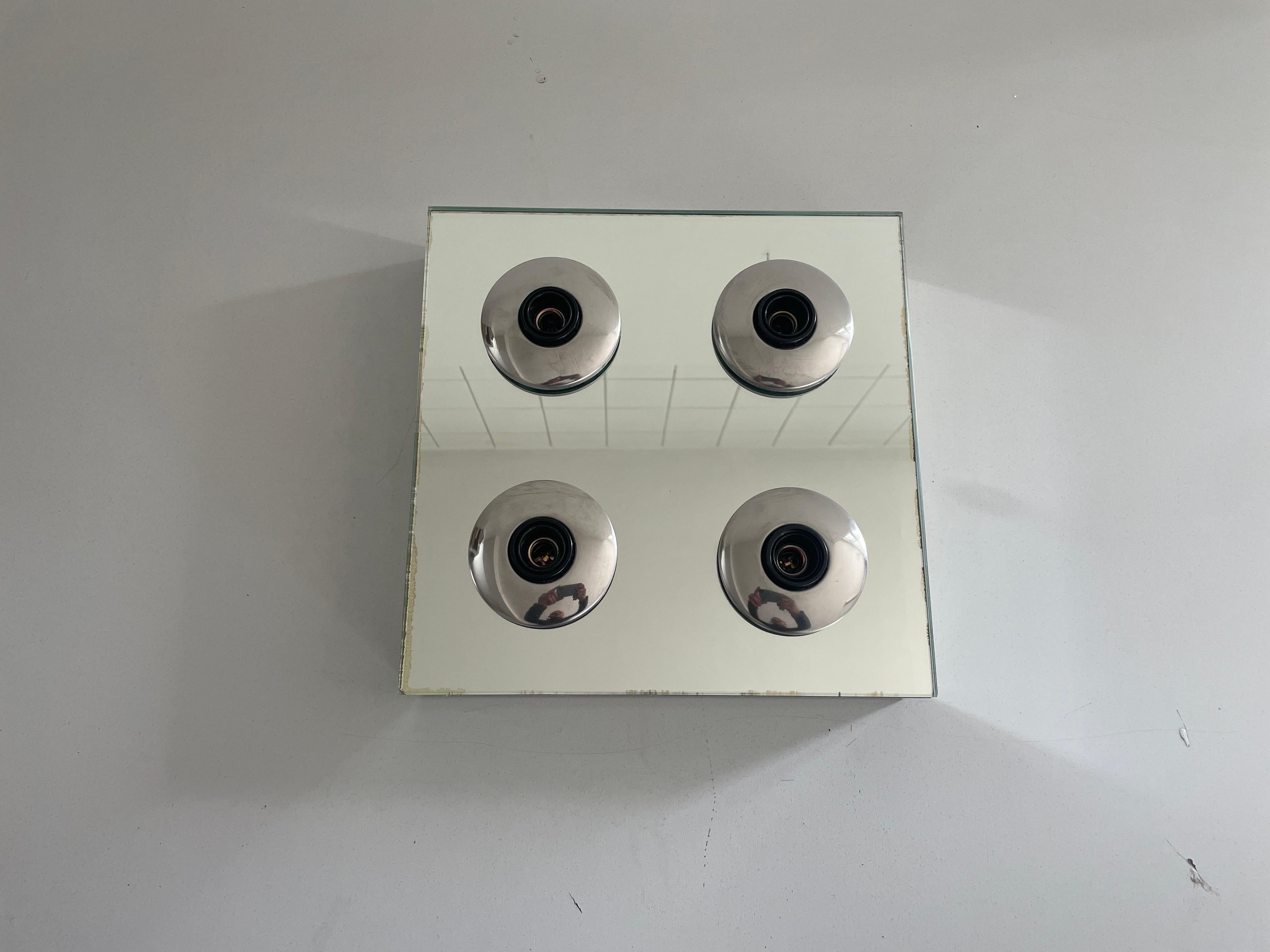 Thick Glass Square Design 4 Socket Flush Mount Light by Luci, 1960s, Italy In Excellent Condition For Sale In Hagenbach, DE