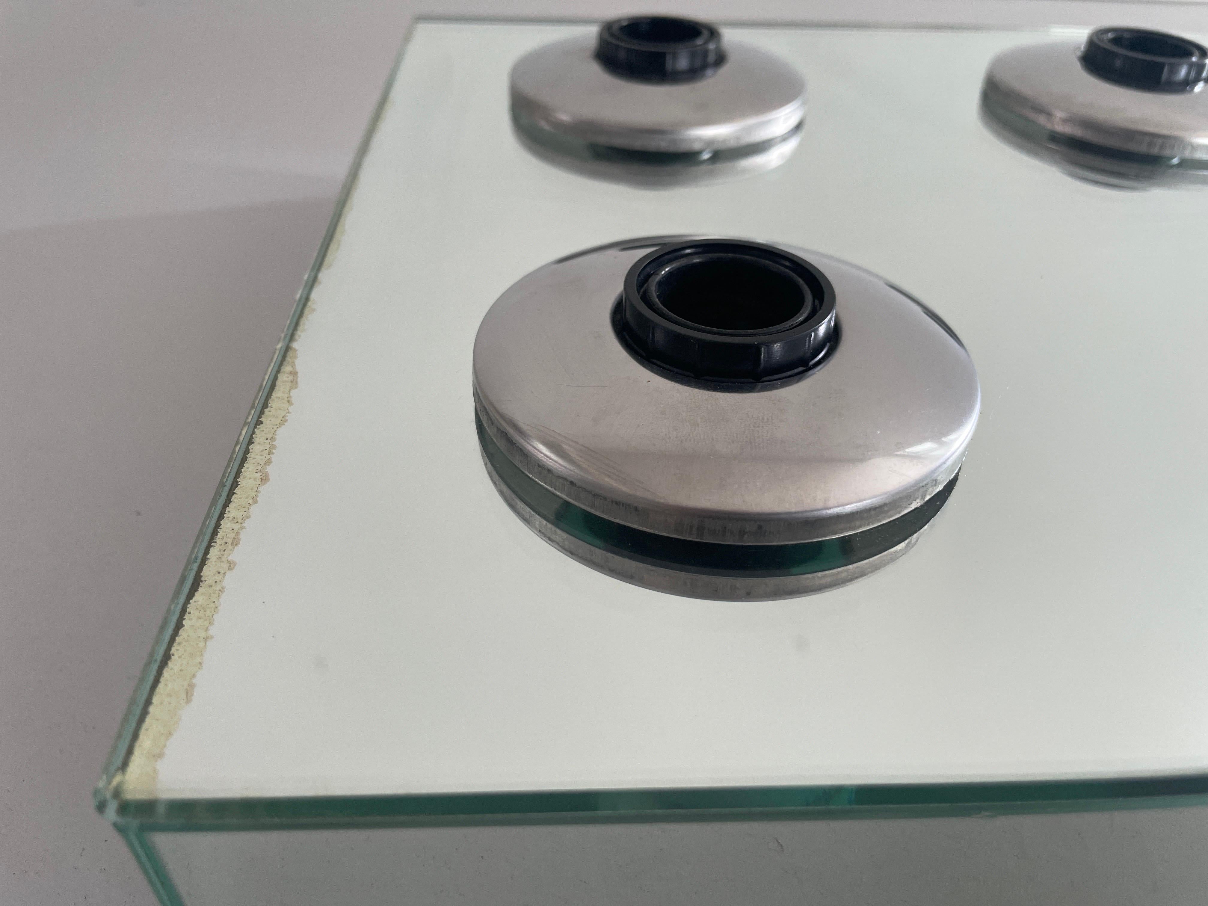 Mid-20th Century Thick Glass Square Design 4 Socket Flush Mount Light by Luci, 1960s, Italy For Sale