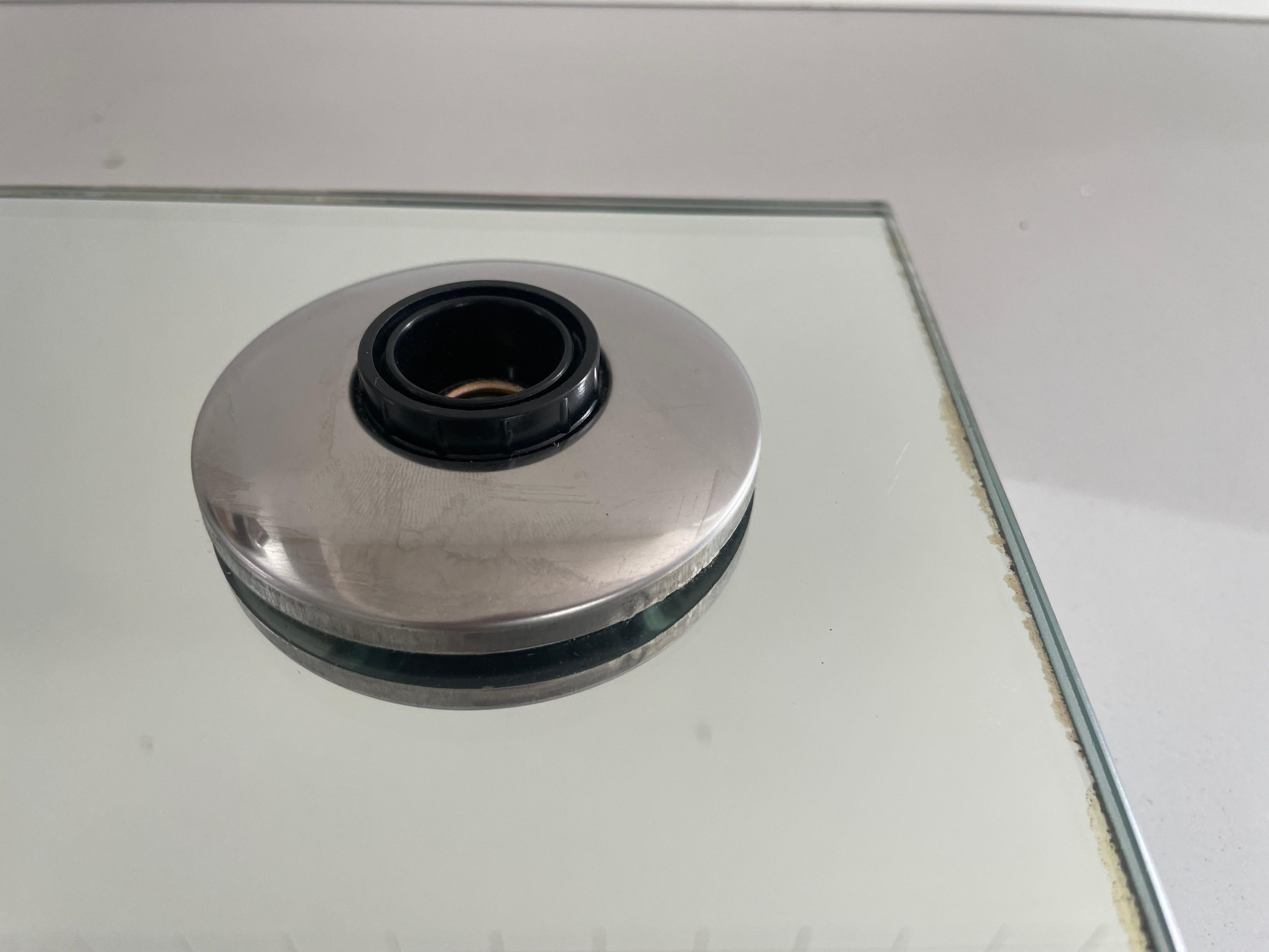 Metal Thick Glass Square Design 4 Socket Flush Mount Light by Luci, 1960s, Italy For Sale