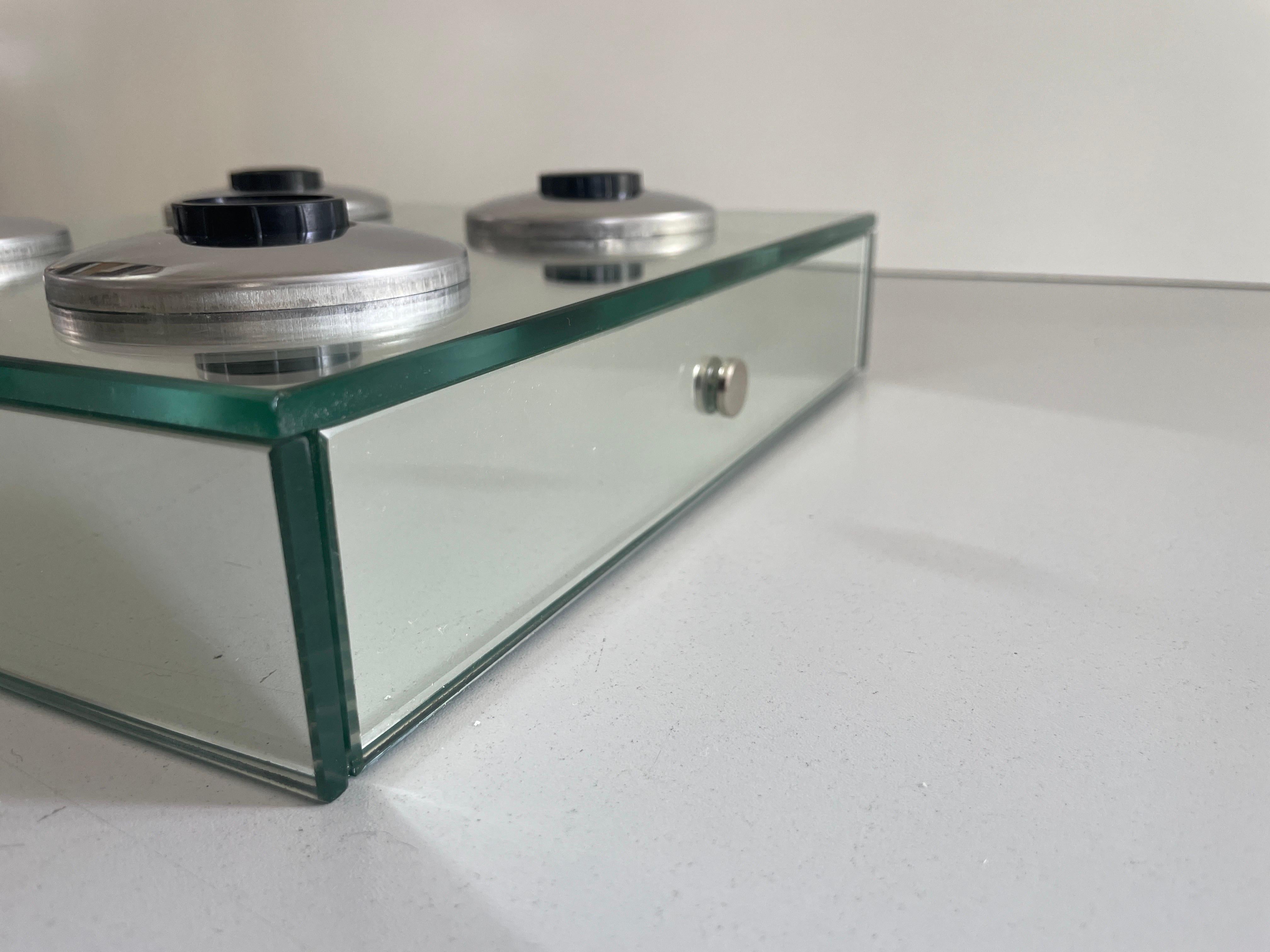 Thick Glass Square Design 4 Socket Flush Mount Light by Luci, 1960s, Italy For Sale 1