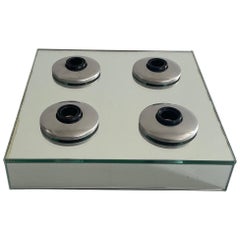 Thick Glass Square Design 4 Socket Flush Mount Light by Luci, 1960s, Italy