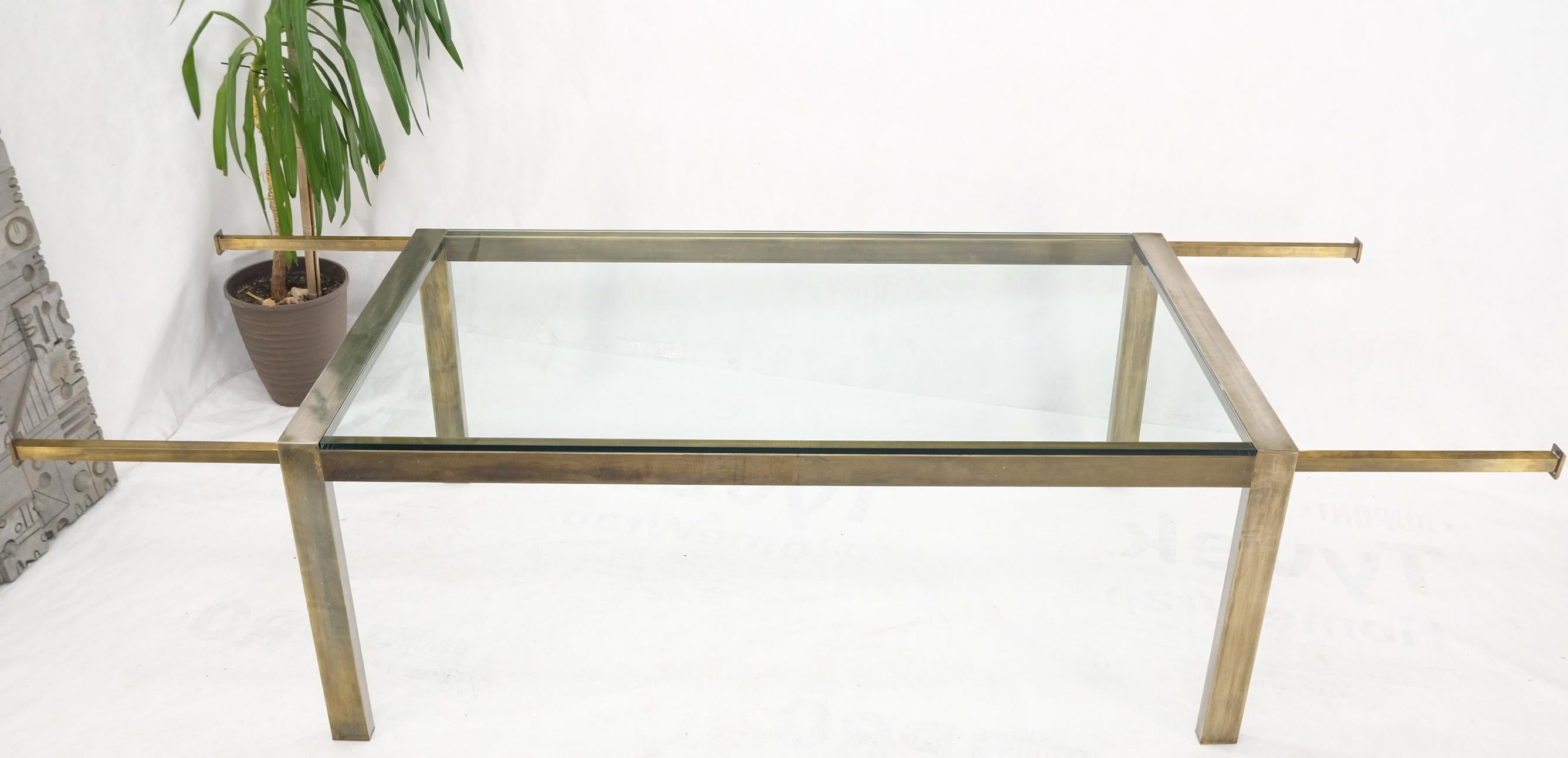 Thick Glass Top Metal Bronze Finish Frame Dining Table w/ 2 Extension Boards 8