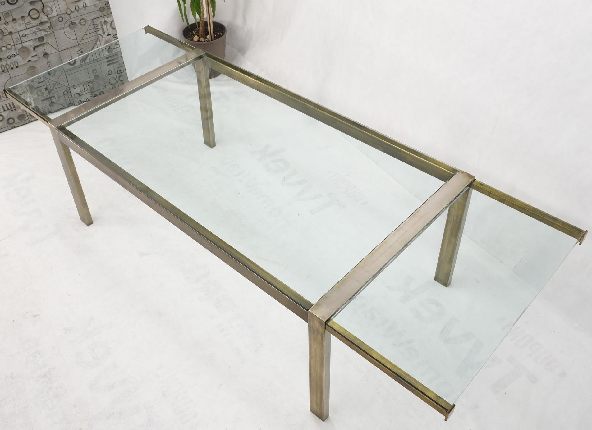 Bronzed Thick Glass Top Metal Bronze Finish Frame Dining Table w/ 2 Extension Boards