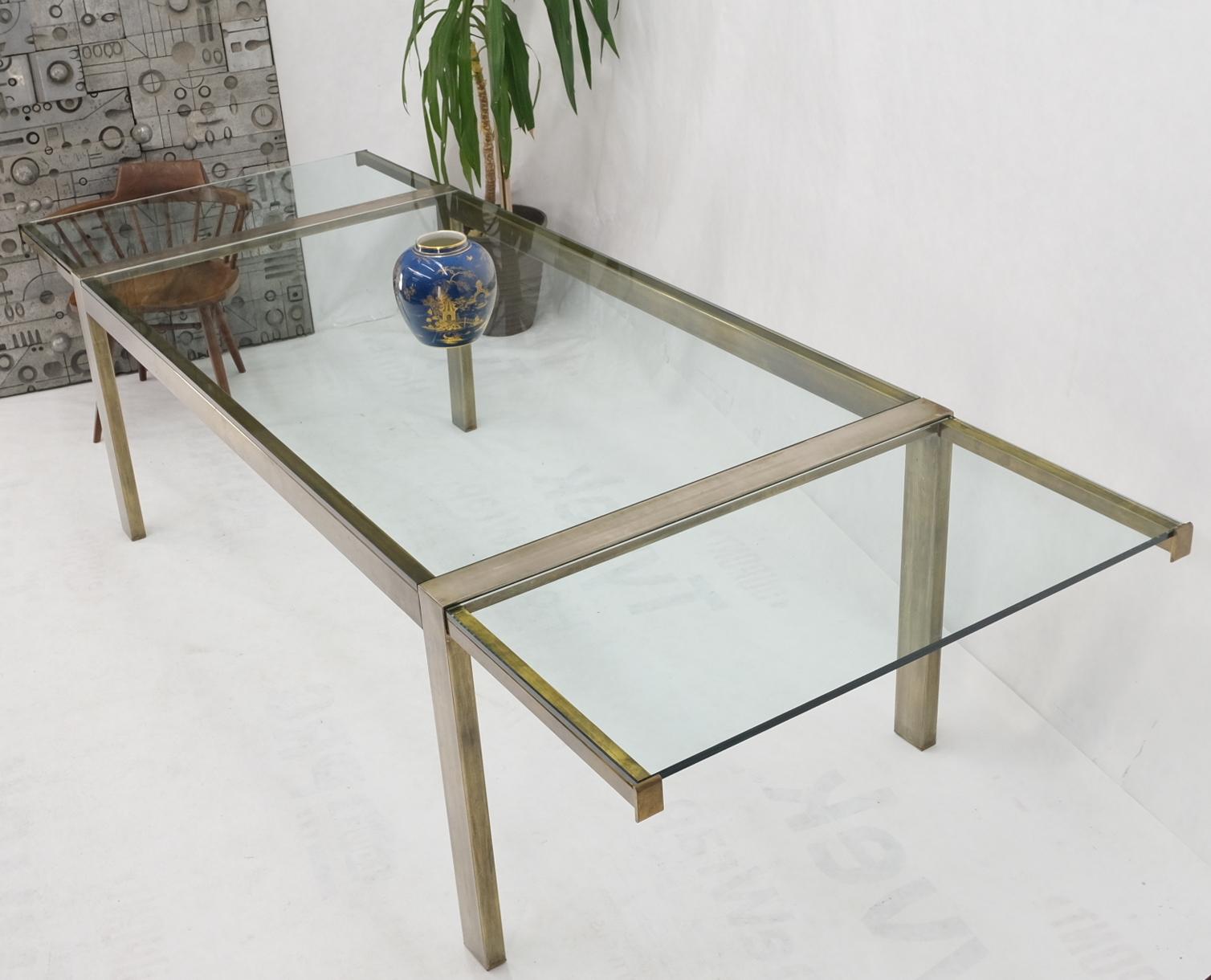 Thick Glass Top Metal Bronze Finish Frame Dining Table w/ 2 Extension Boards 2