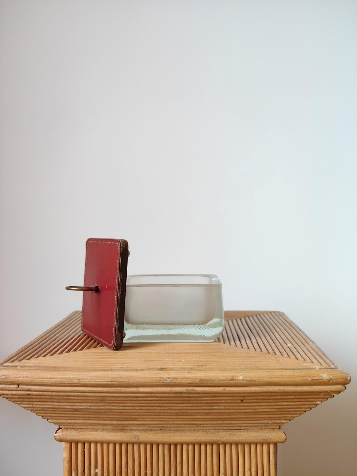 French Thick Glass with Red Leather Cap & Brass Accents Box by Kearby Beard & Co.