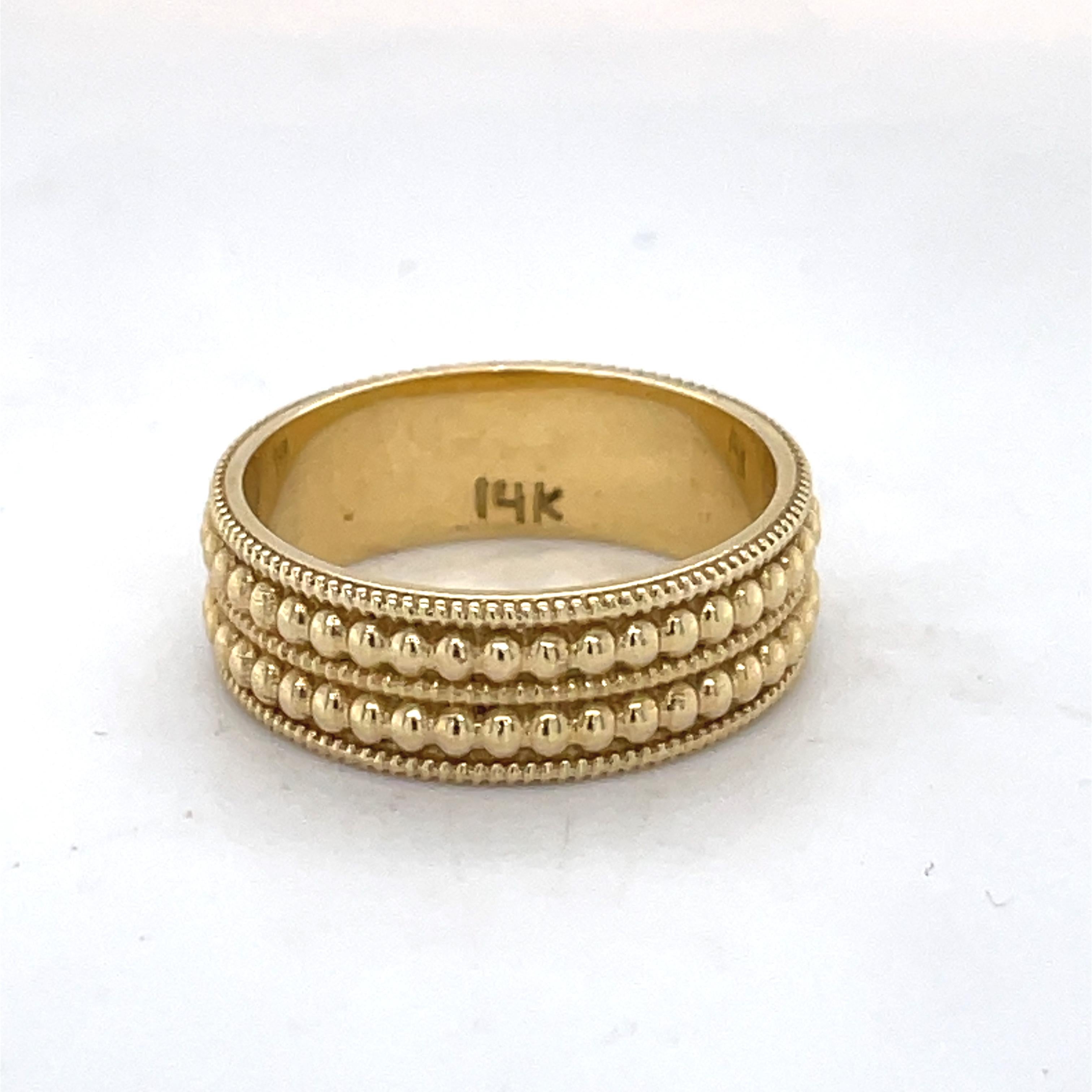 Thick Gold Band, Ball Texture Gold ring, 14K Yellow gold ring, unique women ring For Sale 2