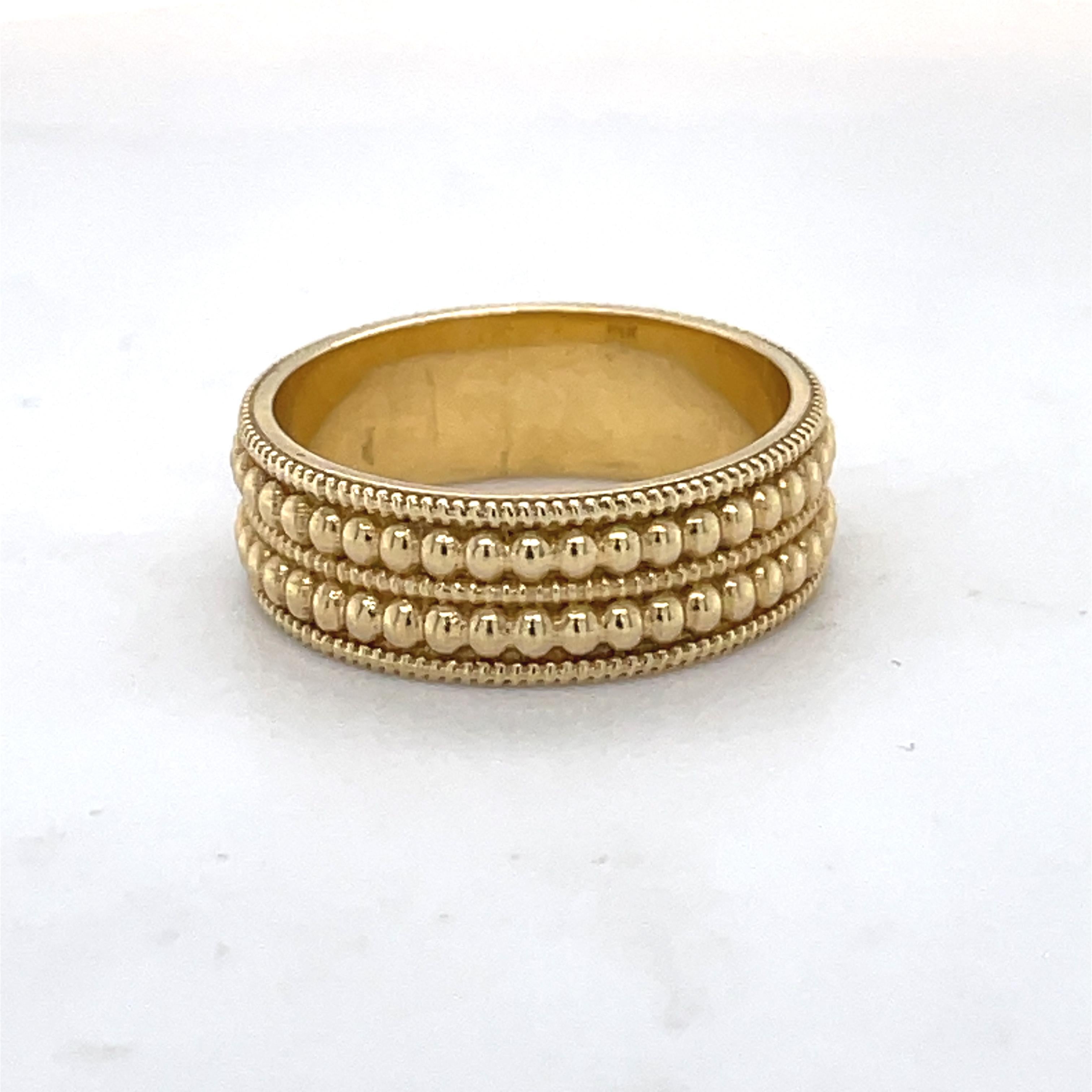 Thick Gold Band, Ball Texture Gold ring, 14K Yellow gold ring, unique women ring For Sale 3