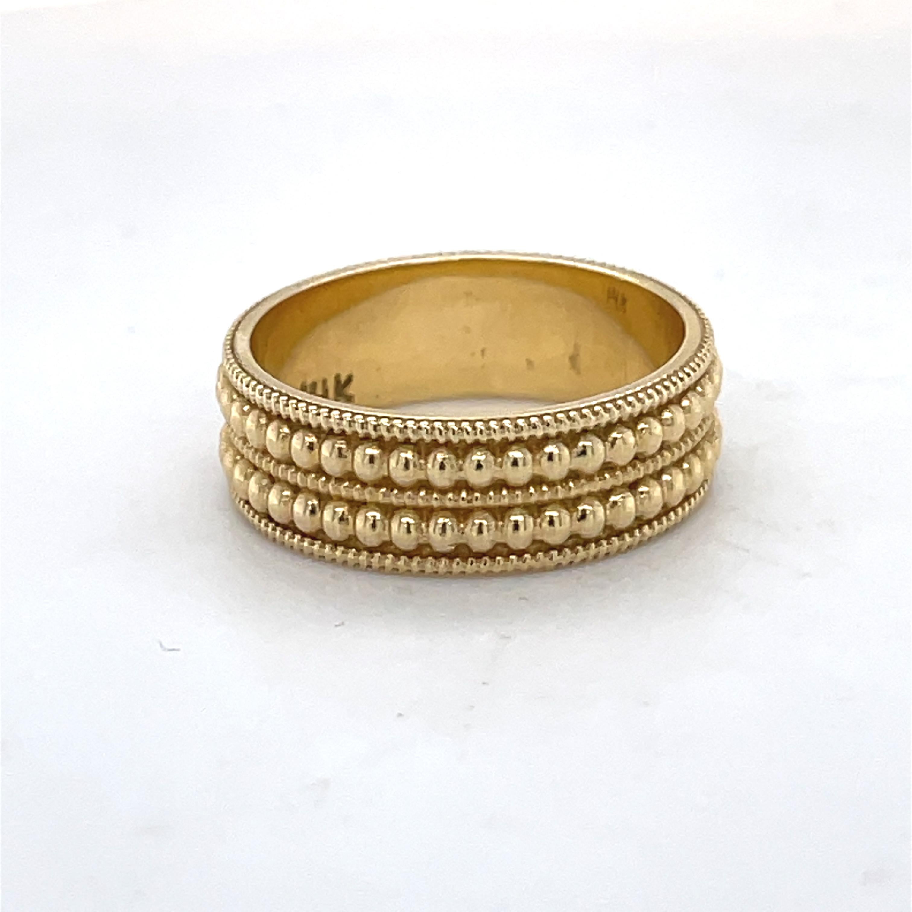 Thick Gold Band, Ball Texture Gold ring, 14K Yellow gold ring, unique women ring For Sale 4
