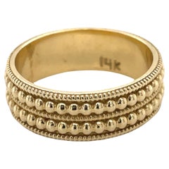 Vintage Thick Gold Band, Ball Texture Gold ring, 14K Yellow gold ring, unique women ring