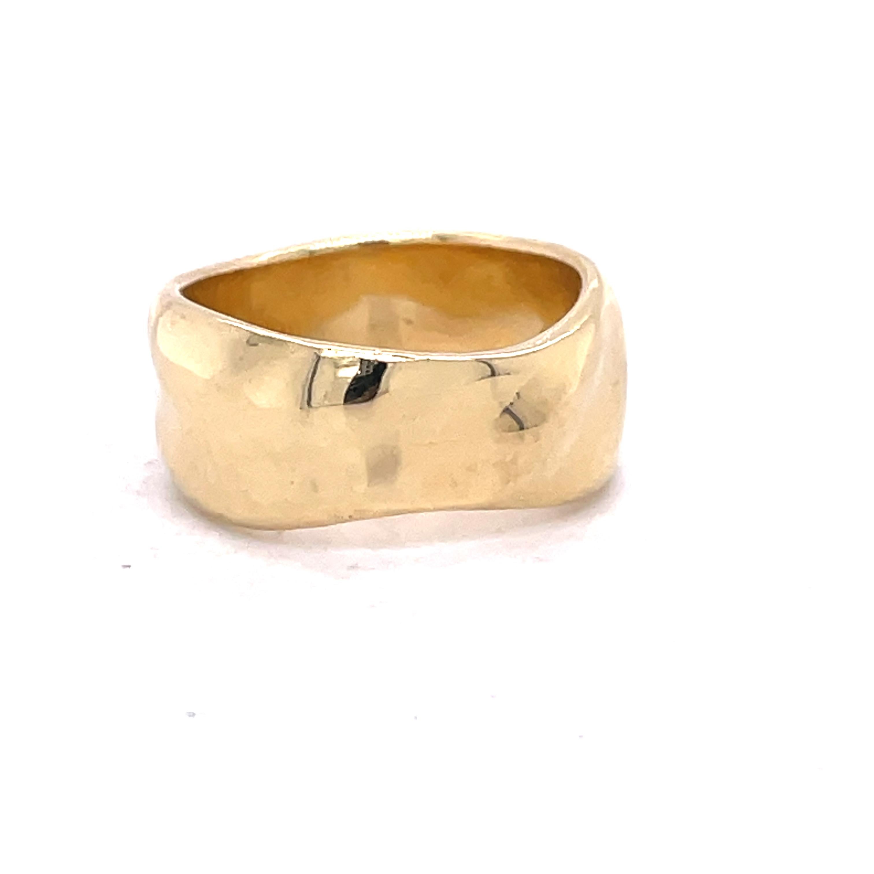 Thick Gold Band, Wave Texture Gold ring, 14K Yellow gold, unique wedding band For Sale 6