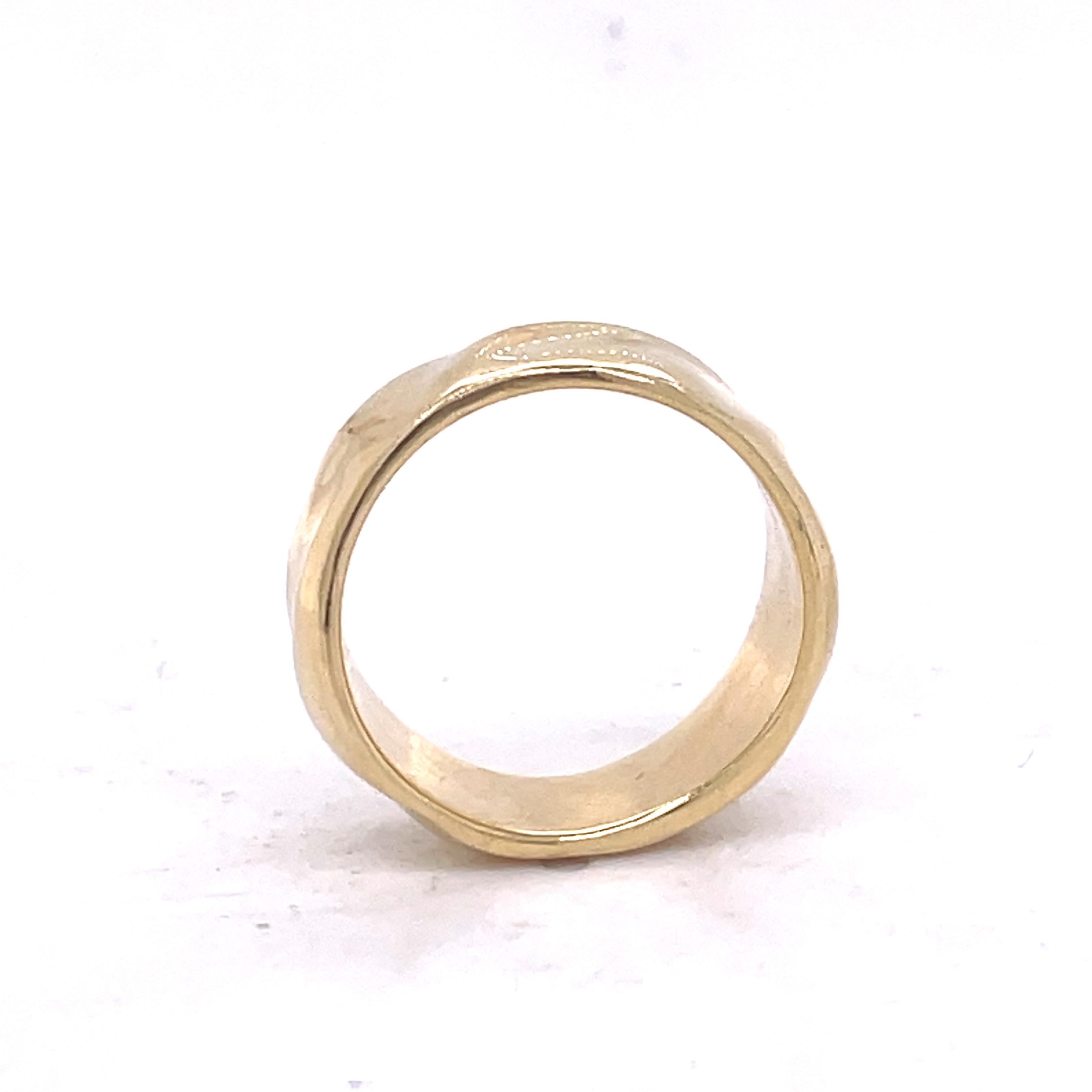 Thick Gold Band, Wave Texture Gold ring, 14K Yellow gold, unique wedding band For Sale 2