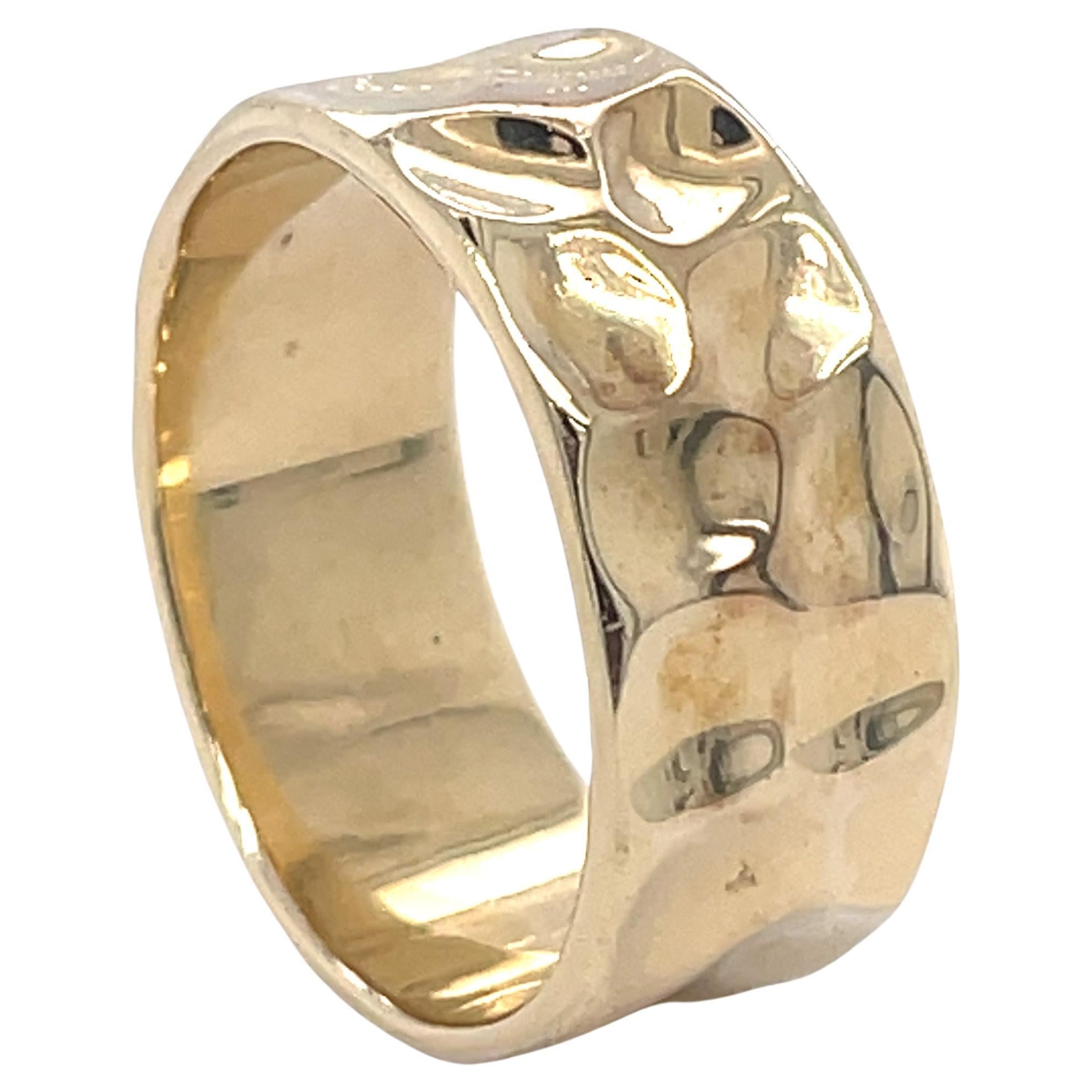 Thick Gold Band, Wave Texture Gold ring, 14K Yellow gold, unique wedding band For Sale