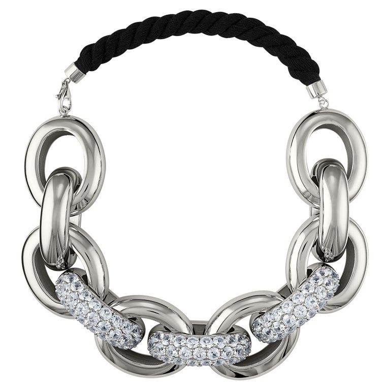 Thick Links Necklace with White Zirconia For Sale at 1stDibs