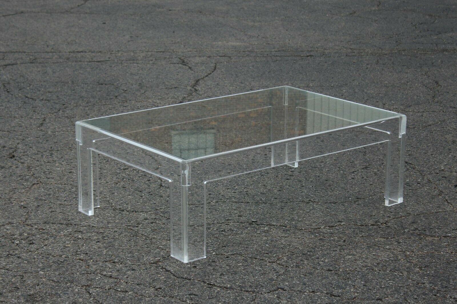 Thick Lucite Coffee Table With a Rectangular Form after Charles Hollis Jones 48  In Good Condition For Sale In Grand Rapids, MI