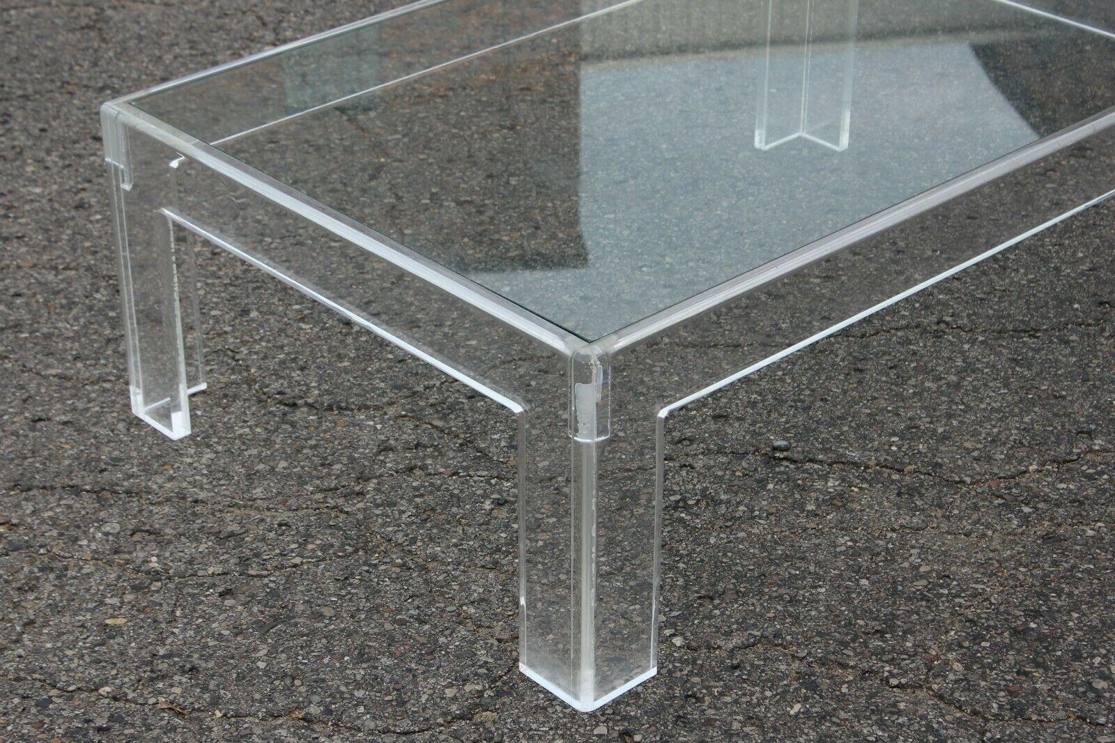 Late 20th Century Thick Lucite Coffee Table With a Rectangular Form after Charles Hollis Jones 48  For Sale