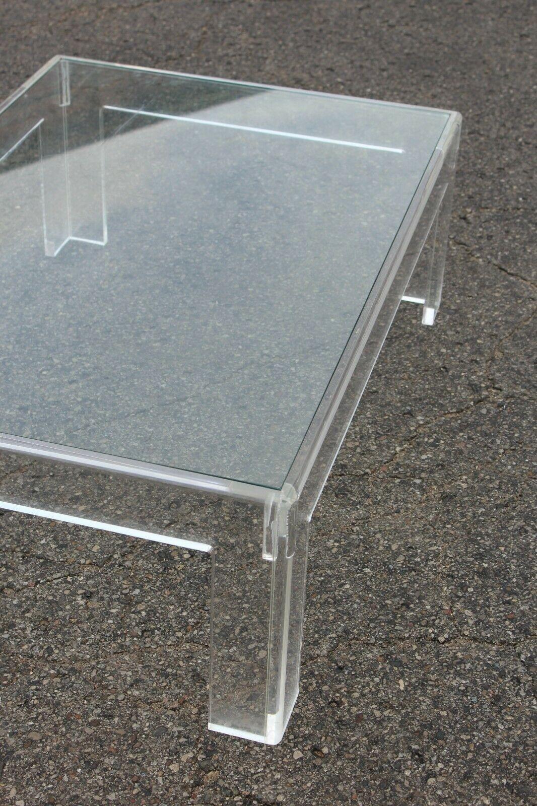 Glass Thick Lucite Coffee Table With a Rectangular Form after Charles Hollis Jones 48  For Sale