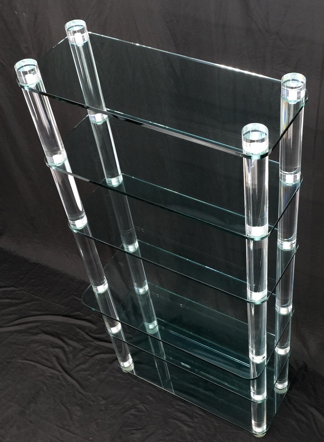 Glass Thick Lucite Frame 6 Tier Mid Century Modern Etagere Shelving For Sale