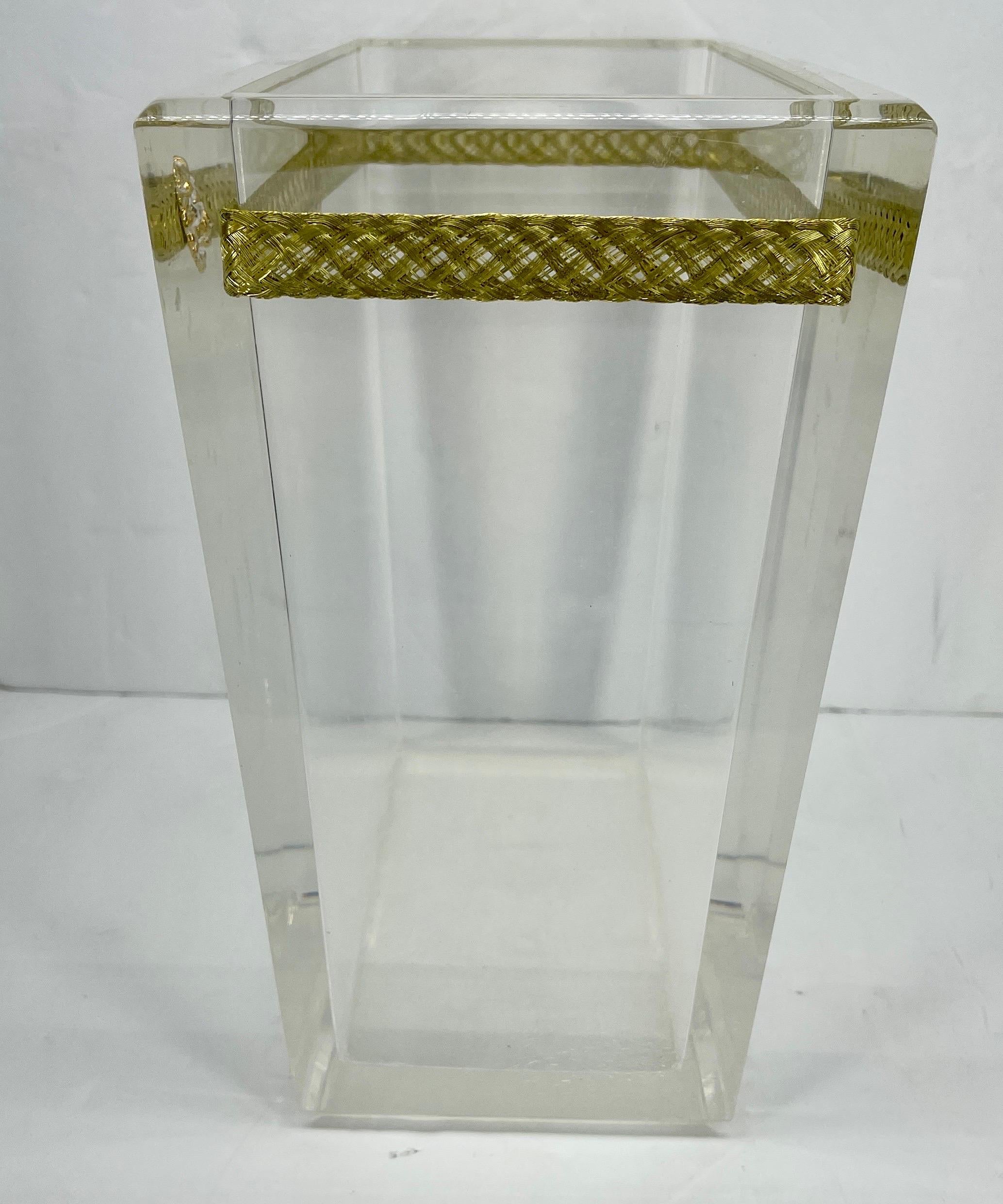 Thick Lucite Italian Magazine Rack with Lion Head and Gilt Metal Thread, Italy 5