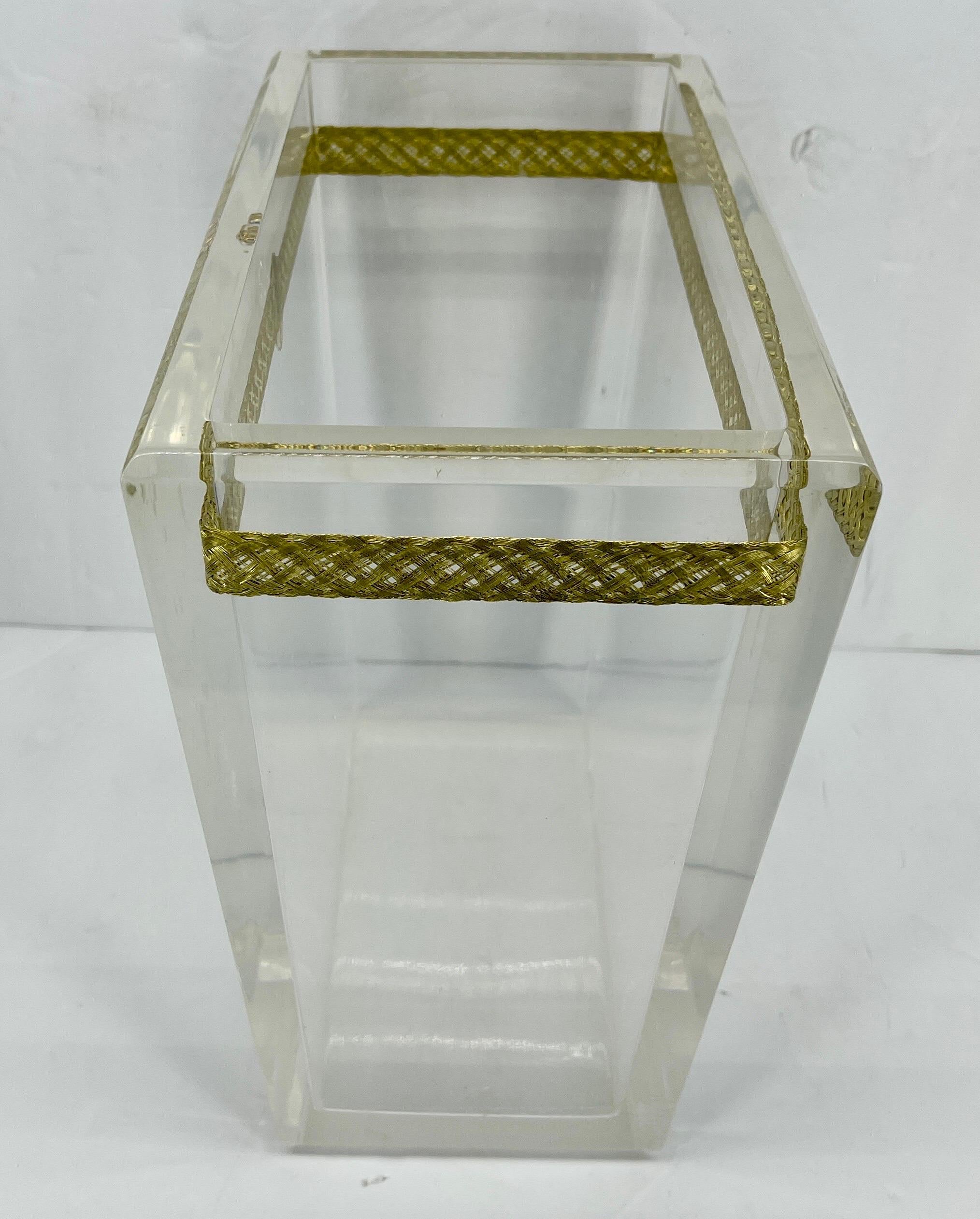Thick Lucite Italian Magazine Rack with Lion Head and Gilt Metal Thread, Italy 6