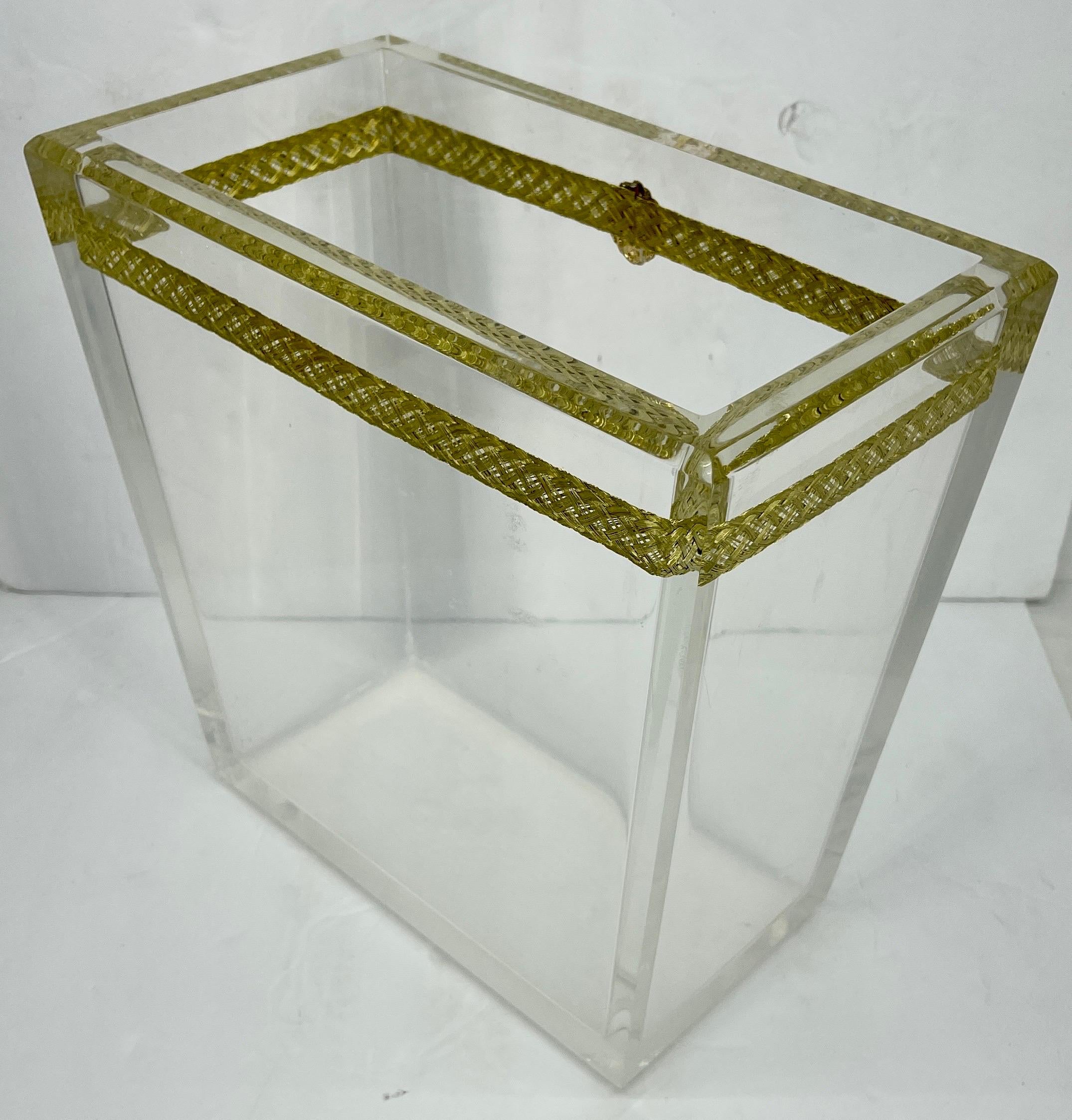 Thick Lucite Italian Magazine Rack with Lion Head and Gilt Metal Thread, Italy 9