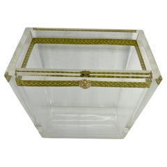 Thick Lucite Italian Magazine Rack with Lion Head and Gilt Metal Thread, Italy