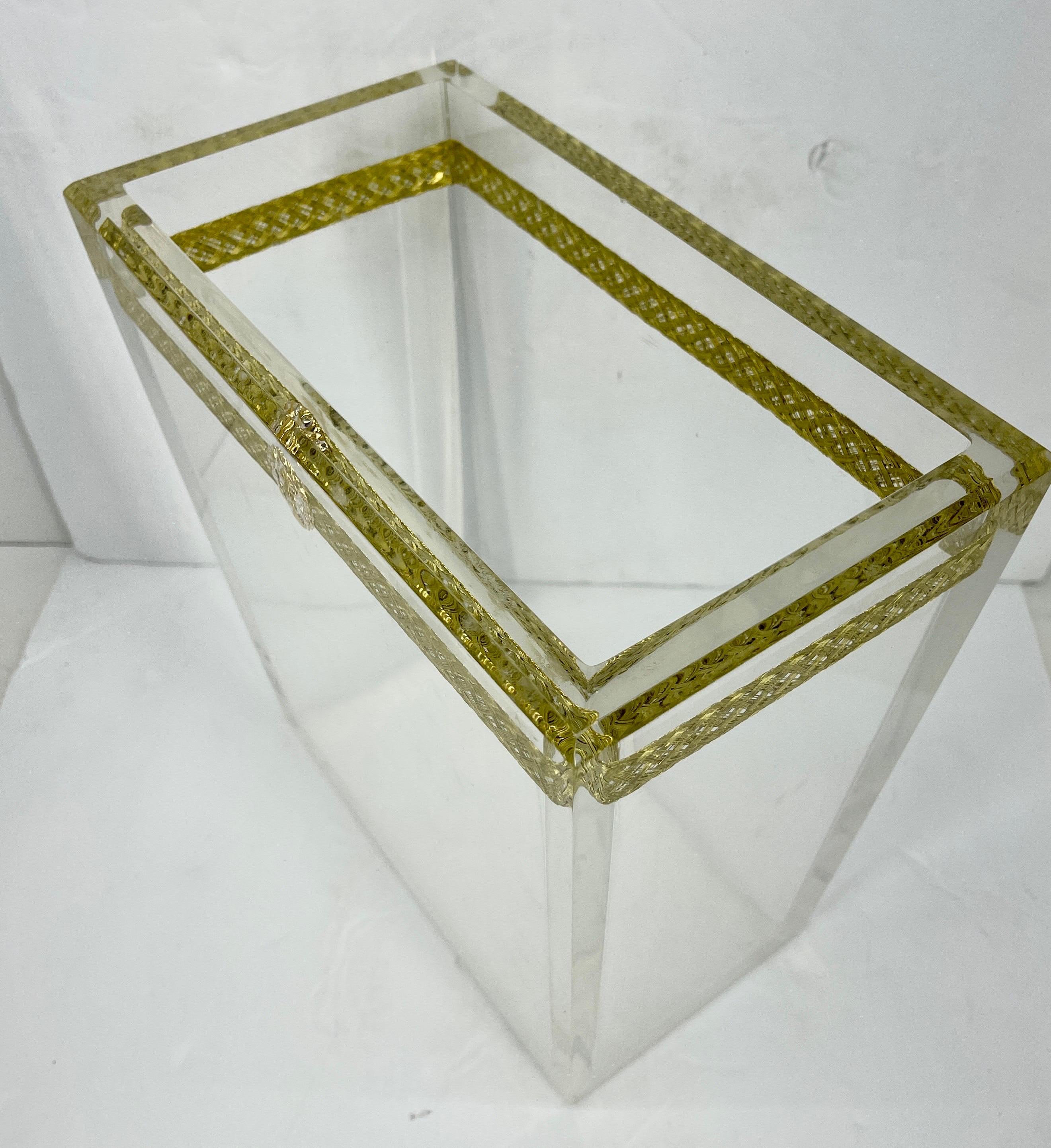 Thick Lucite Italian Magazine Rack with Lion Head and Gilt Metal Thread, Italy 2