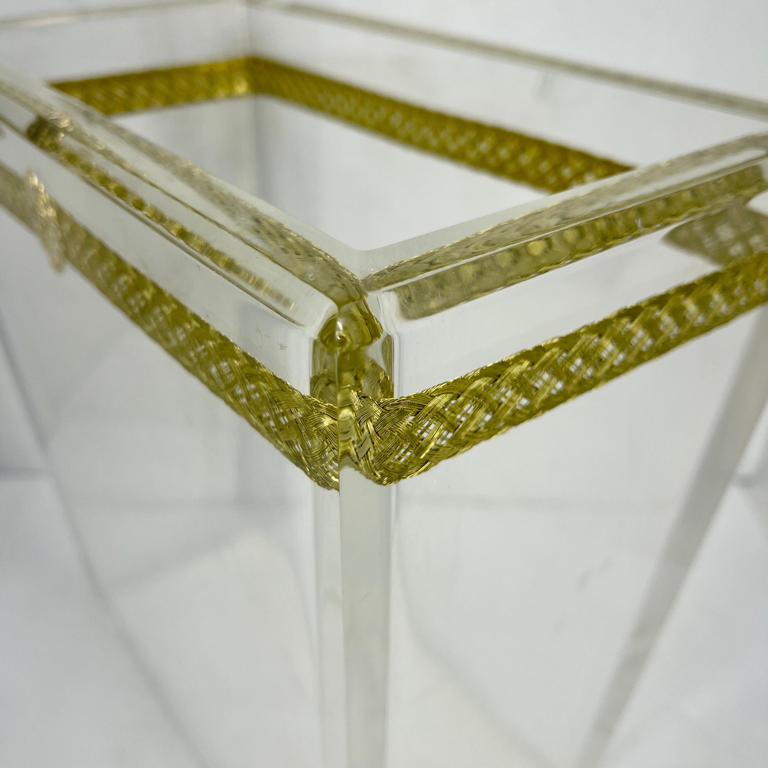 Thick Lucite Italian Magazine Rack with Lion Head and Gilt Metal Thread, Italy 3