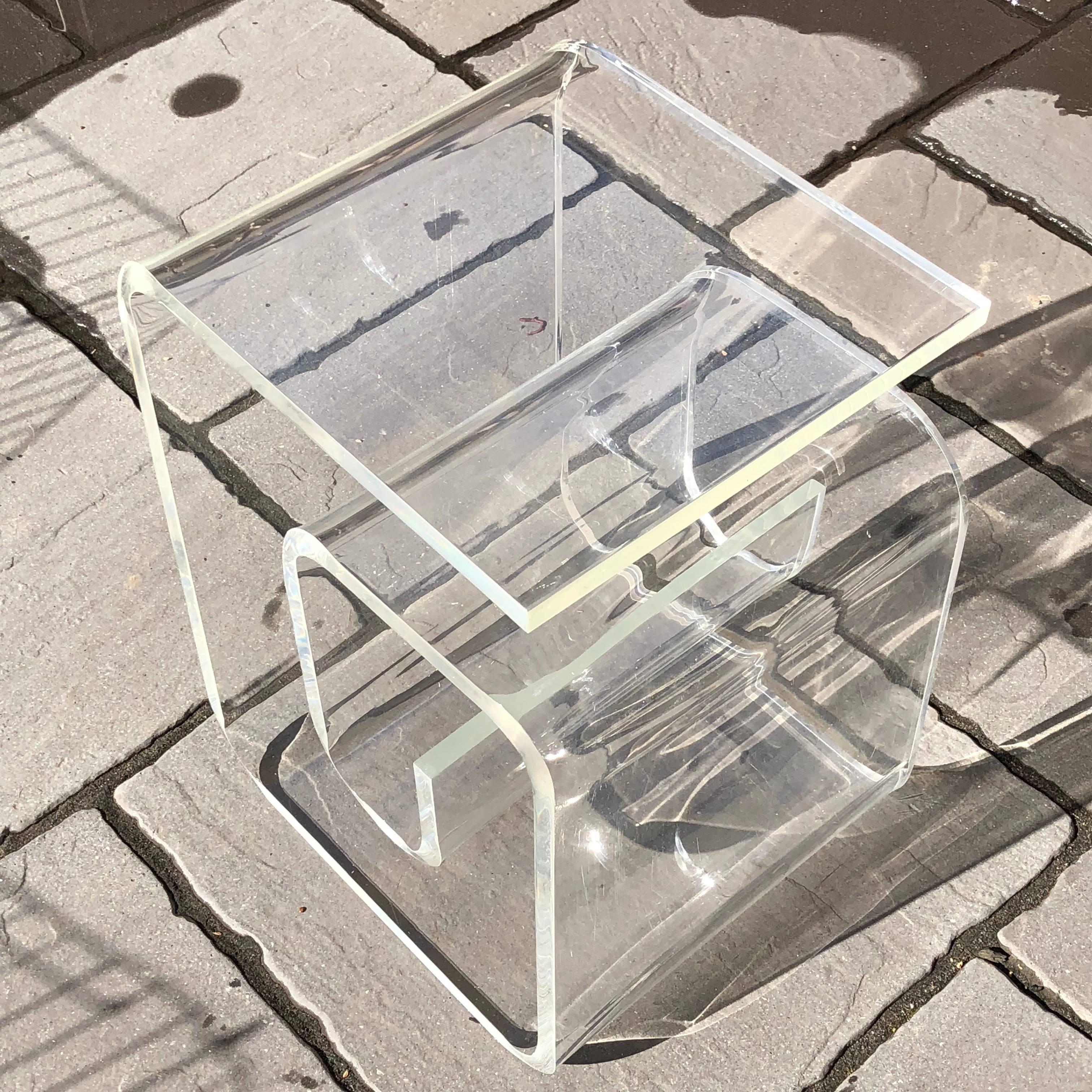 Hand-Crafted Thick Lucite Mid-Century Modern End Table or Side Table