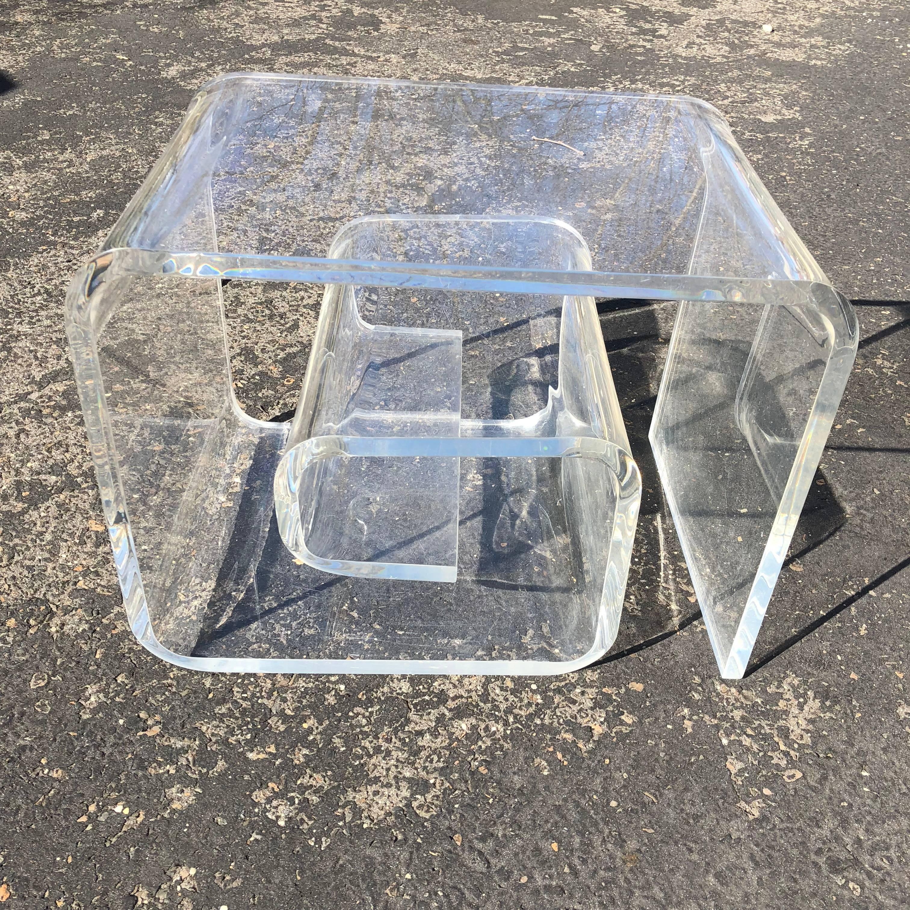 Thick Lucite Mid-Century Modern End Table or Side Table 3