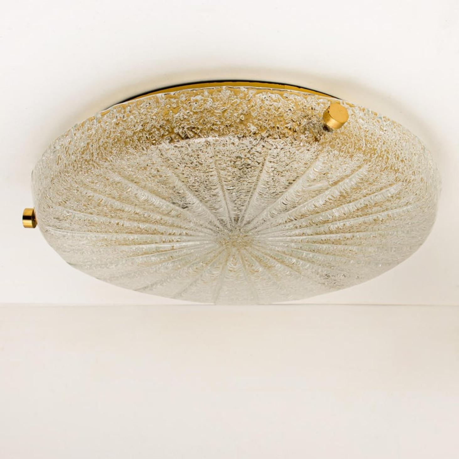 Thick Massive Handmade Glass Brass Flush Mount or Wall Light, 1960 For Sale 6