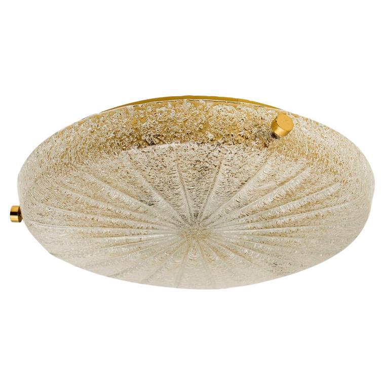 Thick Massive Handmade Glass Brass Flush Mount or Wall Light, 1960 For Sale