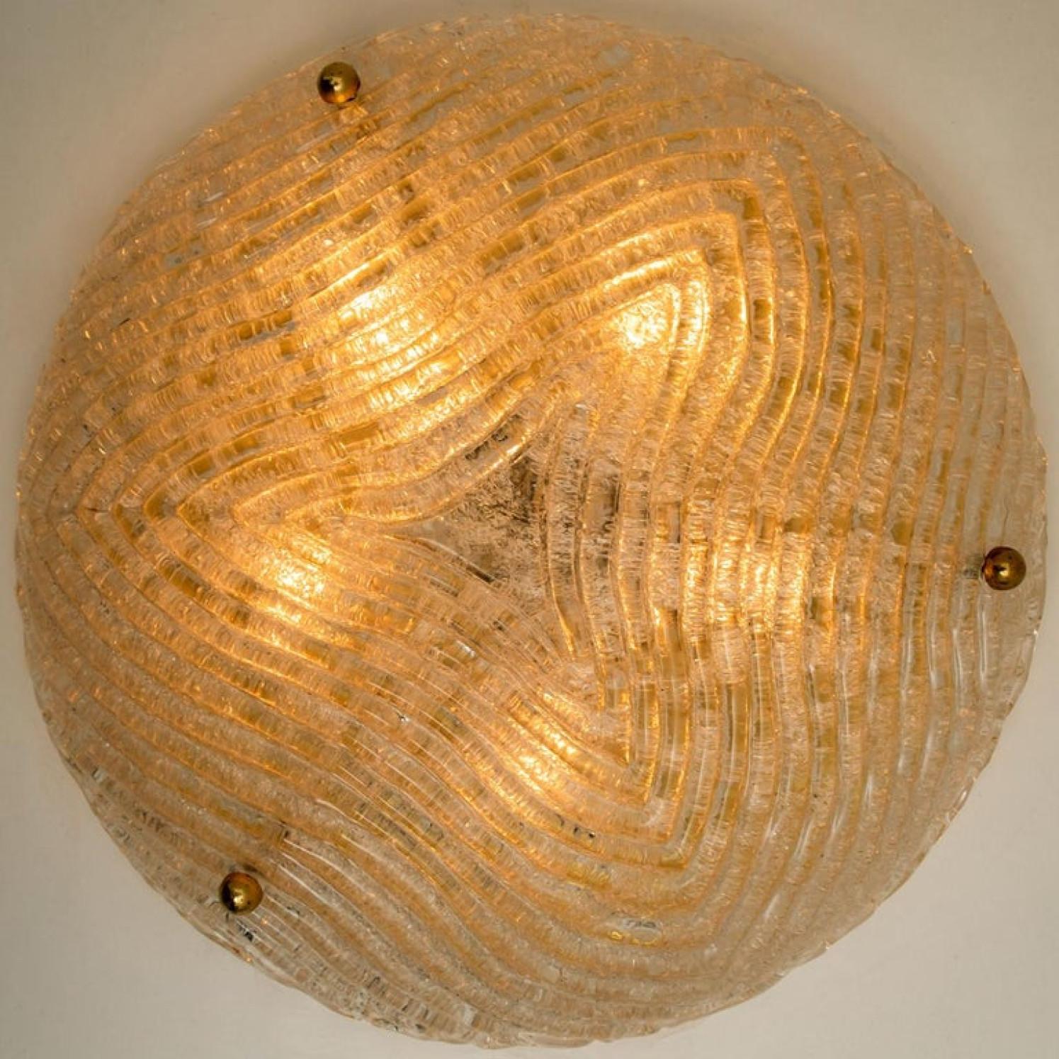 Thick Massive Handmade Glass Brass Flush Mount or Wall Lights, 1960 3